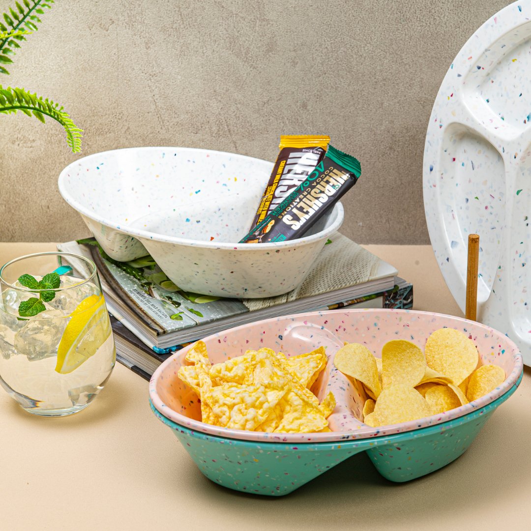 2PC White Confetti Divided Serving Dish - Perfect for Parties, Weddings & Dessert Displays