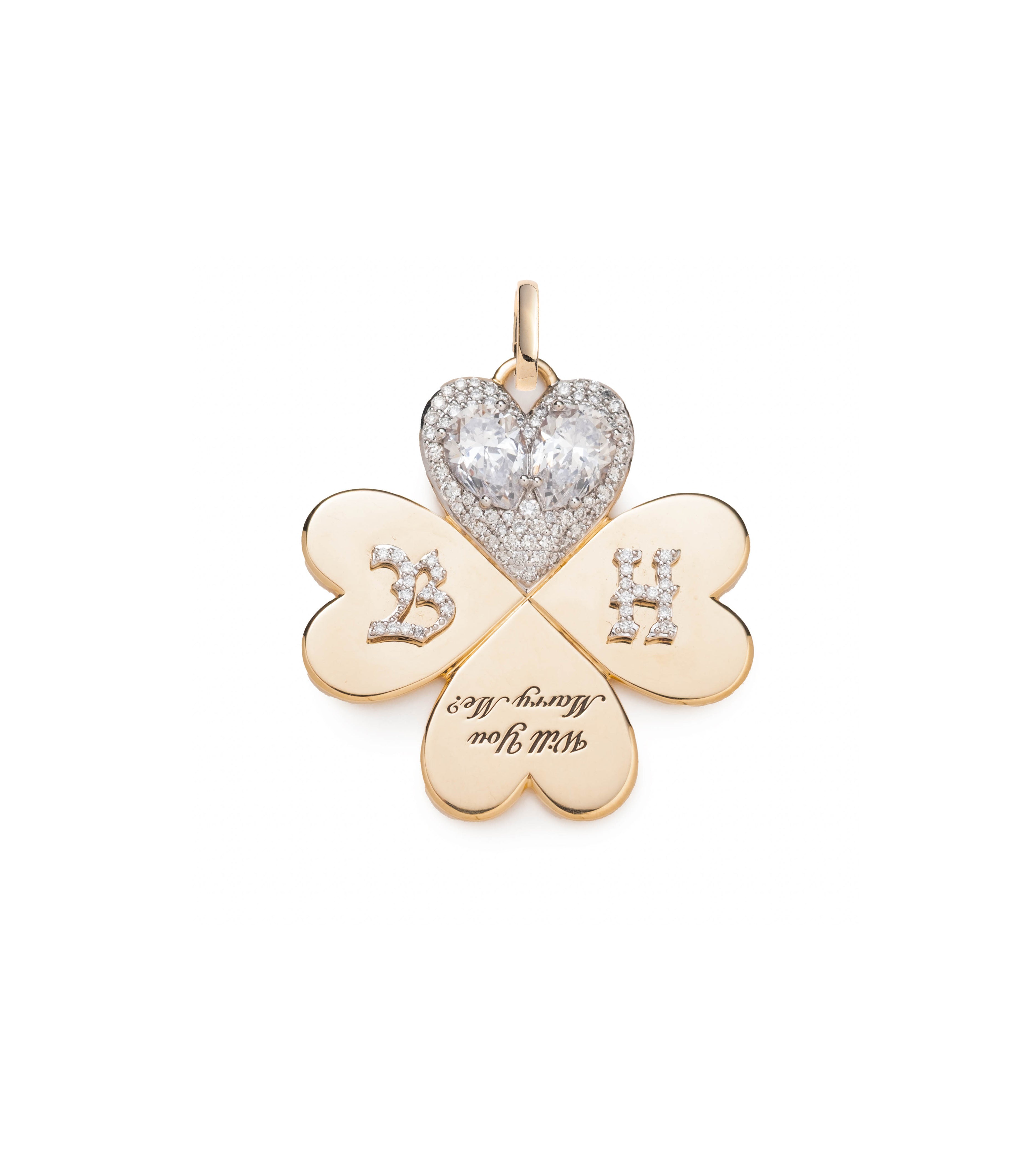 Custom 'Will You Marry Me' Large Yellow Gold Pendant with Pear Diamonds & Annex Link - Perfect for Proposals, Anniversaries & Romantic Gifts