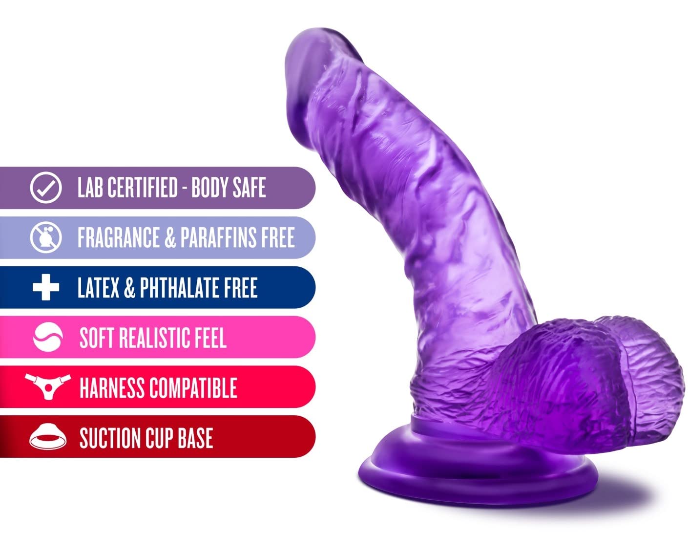Blush Novelties B Yours Sweet n' Hard 8.6 Inch Realistic Curved Dildo with Suction Cup - Soft Body-Safe Silicone Adult Toy for Couples & Solo Play - Harness Compatible, Easy to Clean - Purple - Perfect for Bedroom Fun & BDSM Exploration