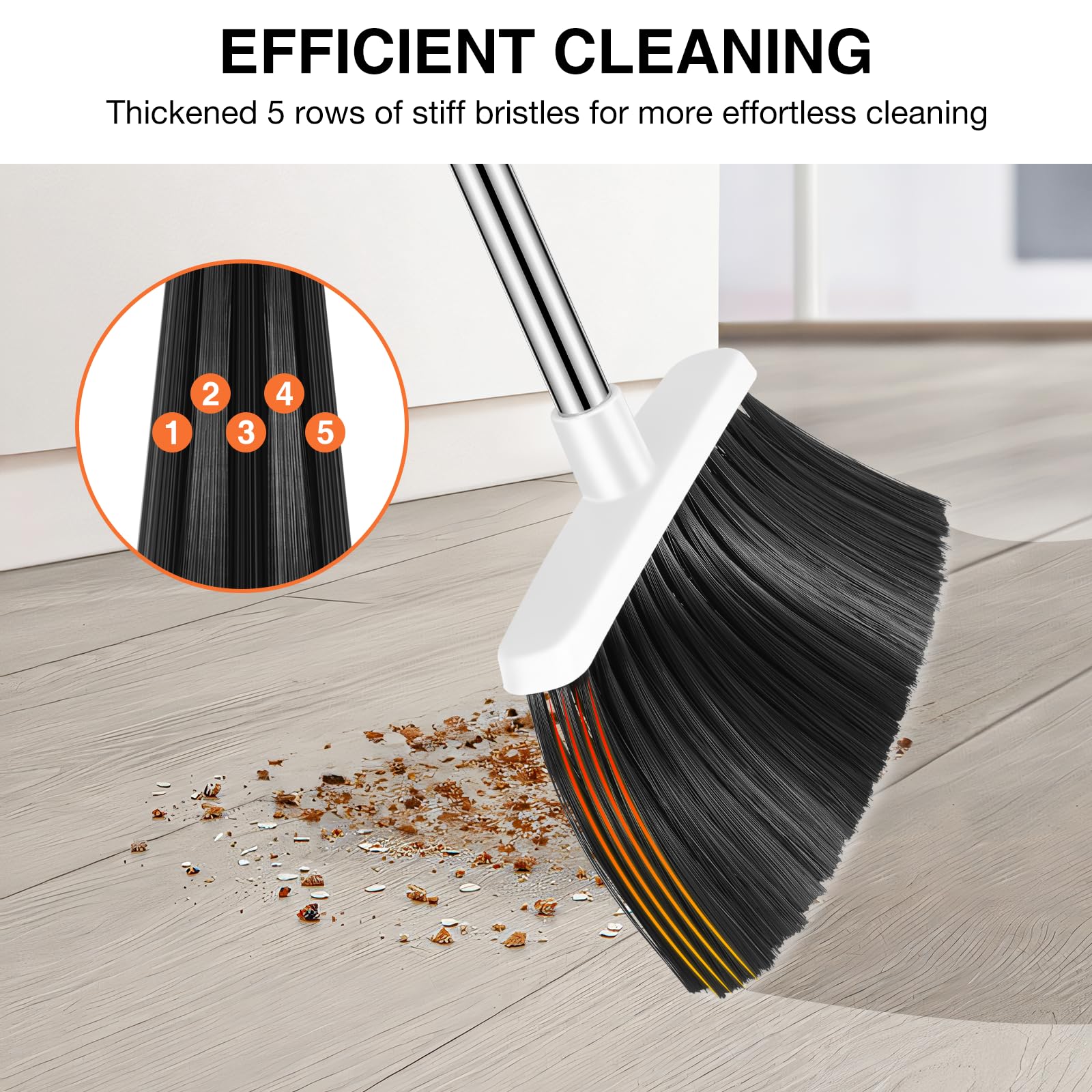 **52-inch Adjustable Broom and Dustpan Set with Dustpan Teeth - Long Handle Sweeping Combo for Hair & Debris - Ideal for Home, Kitchen, Office & Hall Floors (Grey & White)**    *(Perfect for Hardwood, Tile & Laminate Floors - Easy Storage & Efficient Cleaning!)*