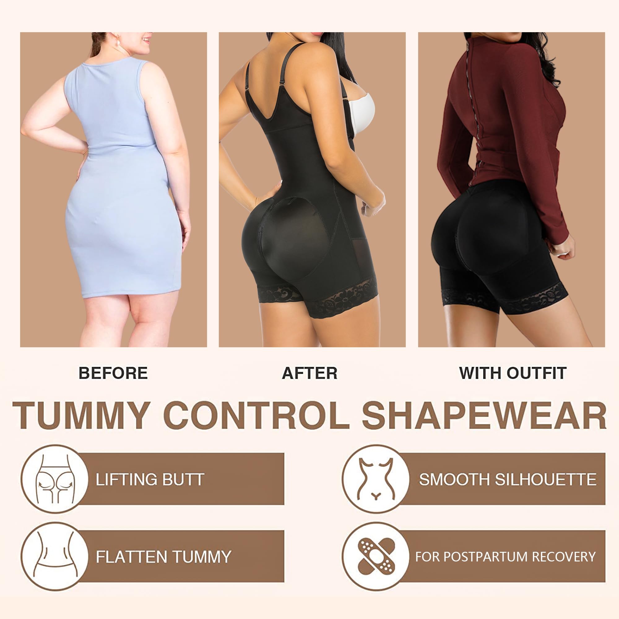 YIANNA Colombian Shapewear for Women - Post Surgery Compression Garment with Tummy Control & Zipper Crotch - Slimming Body Shaper for Everyday Wear, Special Occasions & Recovery