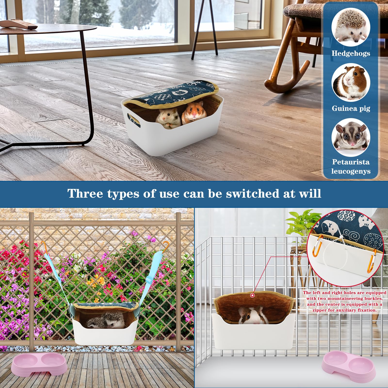 Cozy Rat Bed & Guinea Pig Hammock - Warm Small Pet Bed for Mice, Ferrets & Gliders - Large Cage Accessories & Hideout House for Play & Sleep