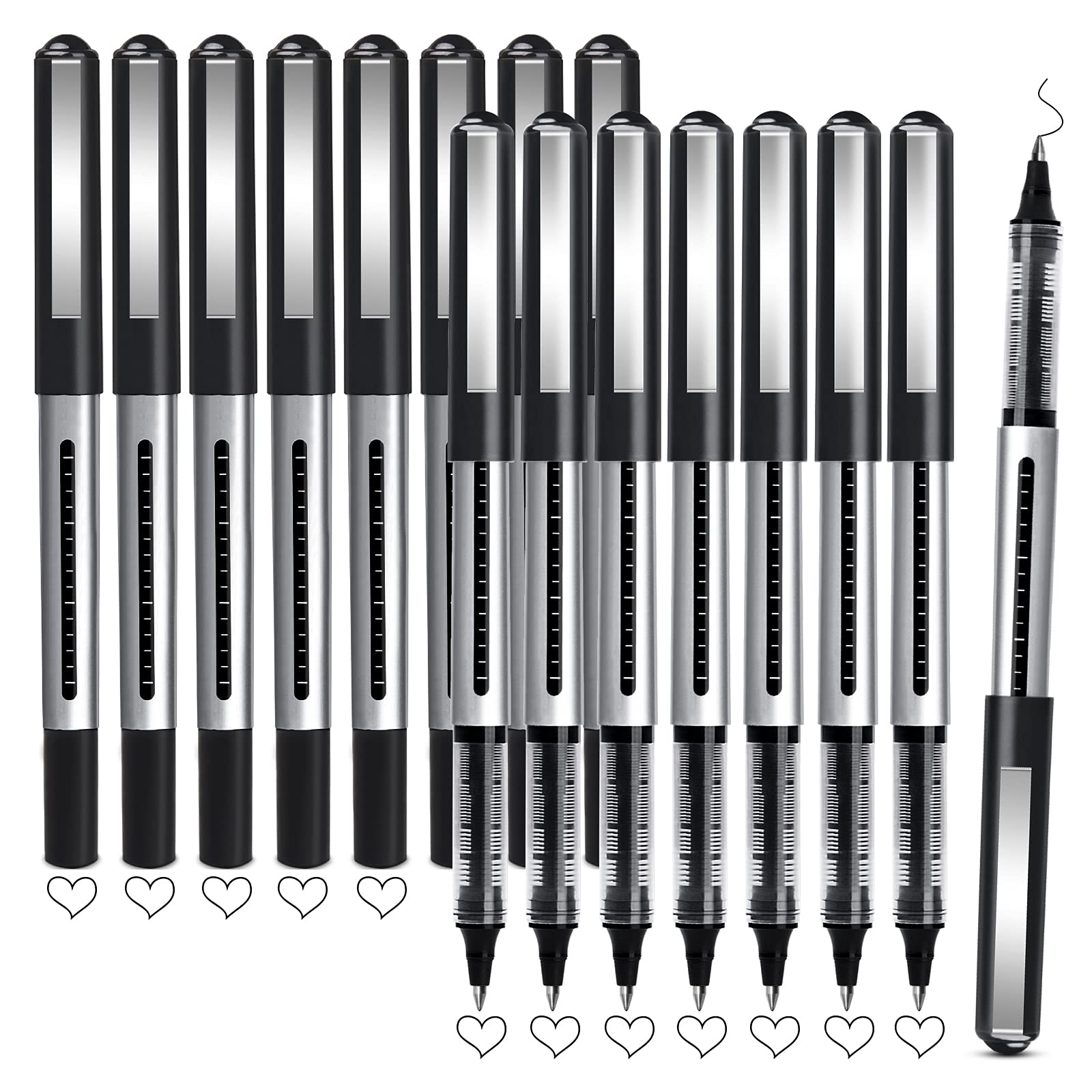 APOGO 16 Pack Black Gel Rollerball Pens - 0.5mm Fine Point Liquid Ink Pens for Smooth Writing, Signatures & Note Taking - Premium Office & School Stationery Supplies (Great for Business, Journaling, Exams & Gift Giving)