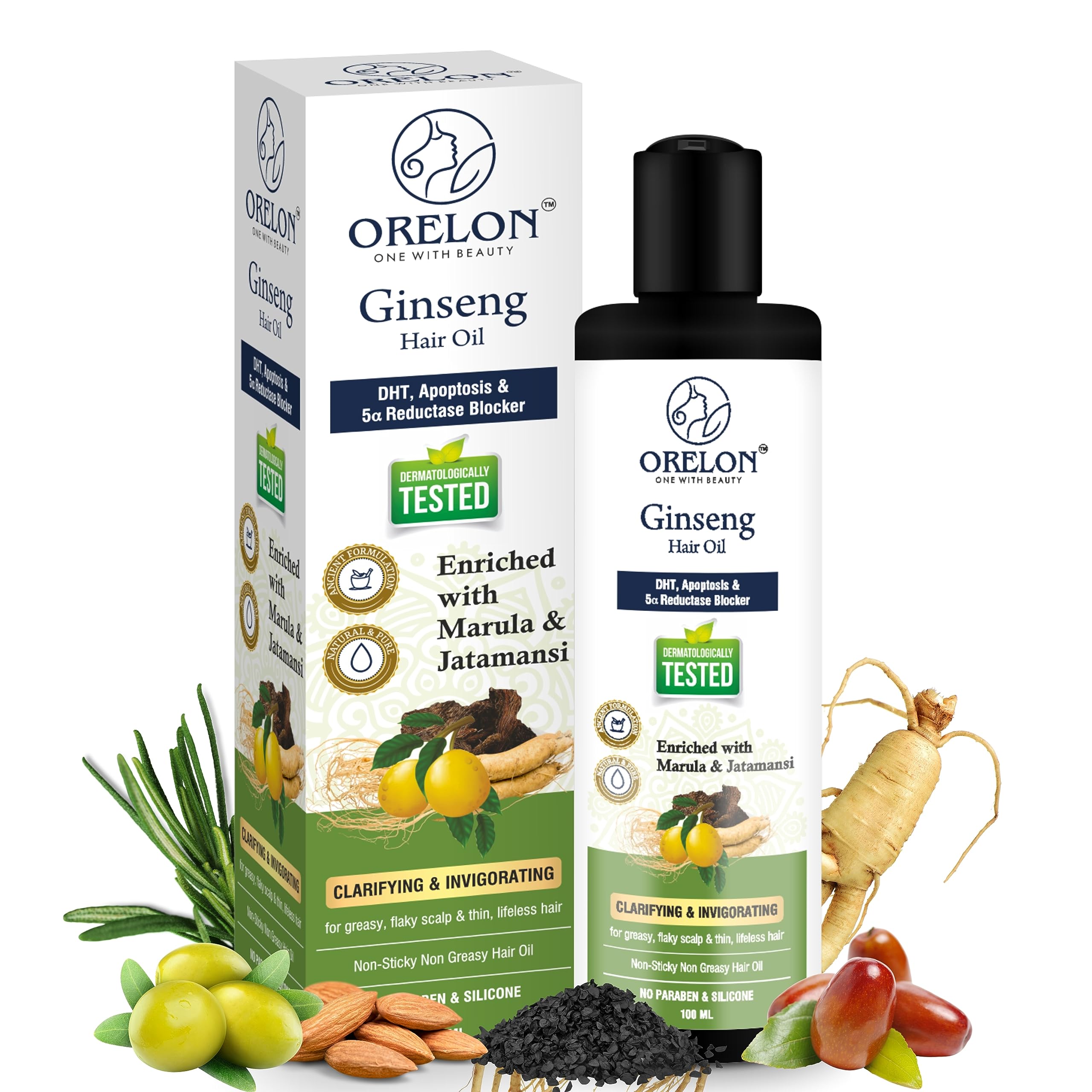 ORELON Ginseng Hair Oil for Hair Fall Control & Regrowth | Natural DHT Blocker with Rosemary & Bhringraj Oil | Promotes Thicker, Healthier Hair for Women & Men (100ml) | Perfect for Daily Scalp Massage & Hair Care Routine