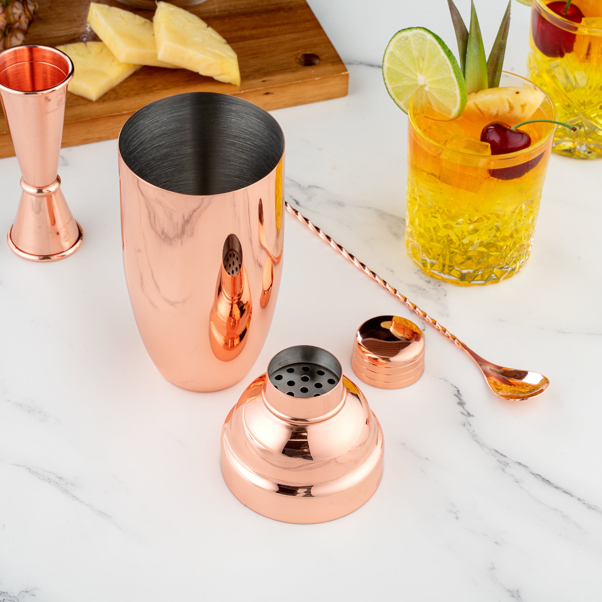 Premium 24 oz Copper Plated Stainless Steel Cocktail Shaker - Bar Lux Cobbler Style (3.25