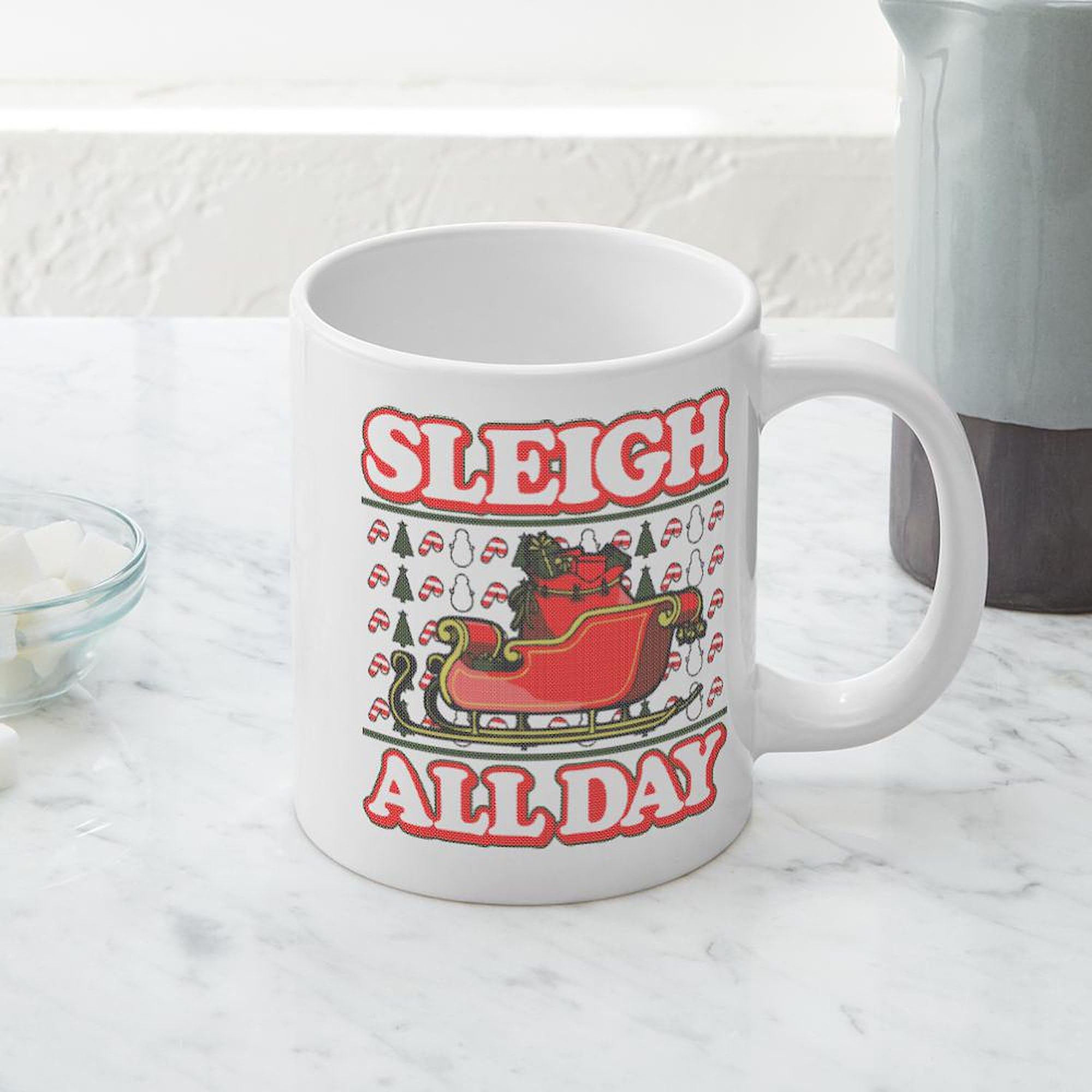 Sleigh All Day 20 oz Ceramic Coffee Mega Mug - Large Insulated Coffee Cup for Home, Office & Travel - Funny Christmas Gift for Coffee Lovers