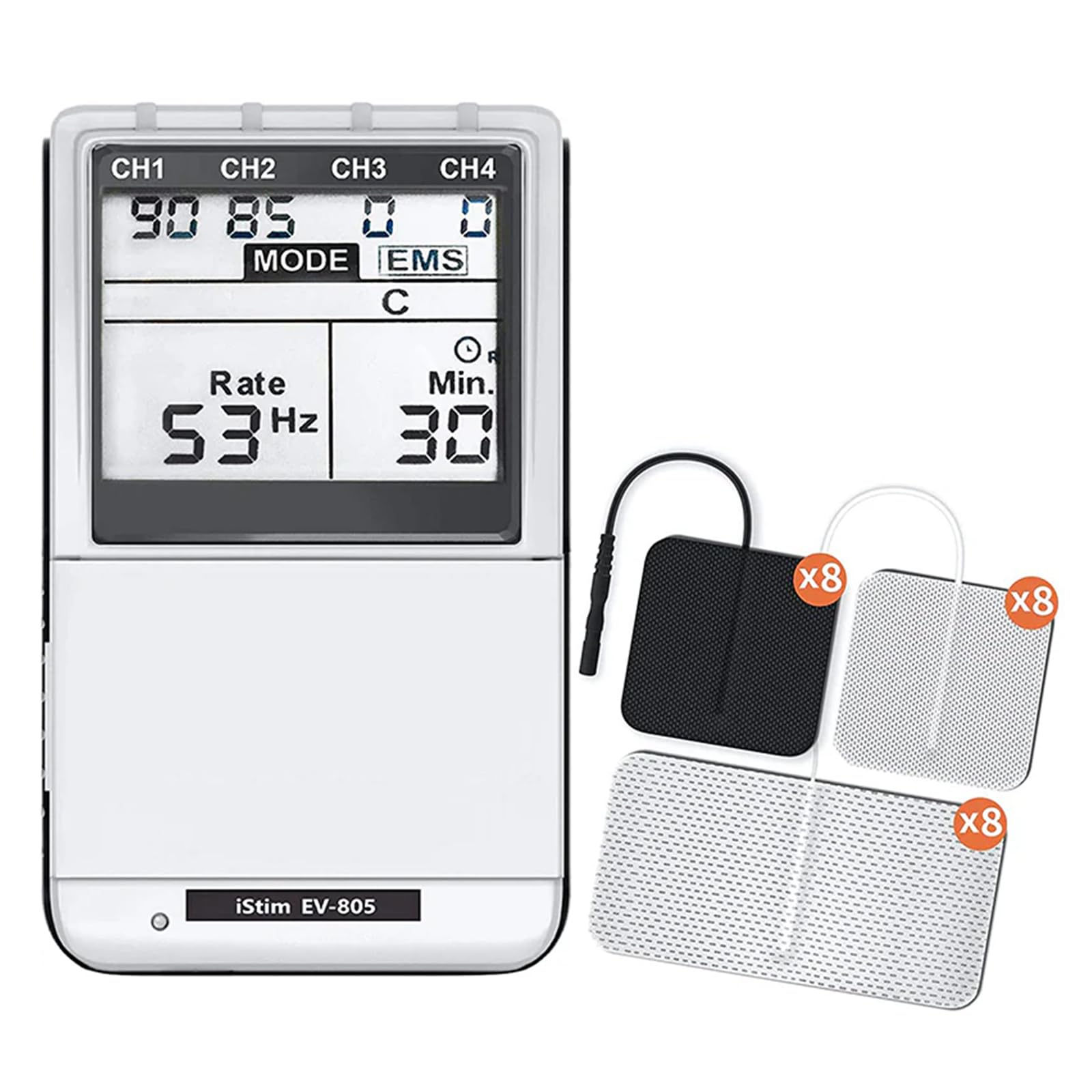 iSTIM EV-805 TENS EMS 4 Channel Rechargeable Muscle Stimulator - 24 Programs with Backlit Display for Pain Relief & Muscle Recovery - Includes Electrode Pads - Perfect for Back Pain, Sports Recovery & Physical Therapy