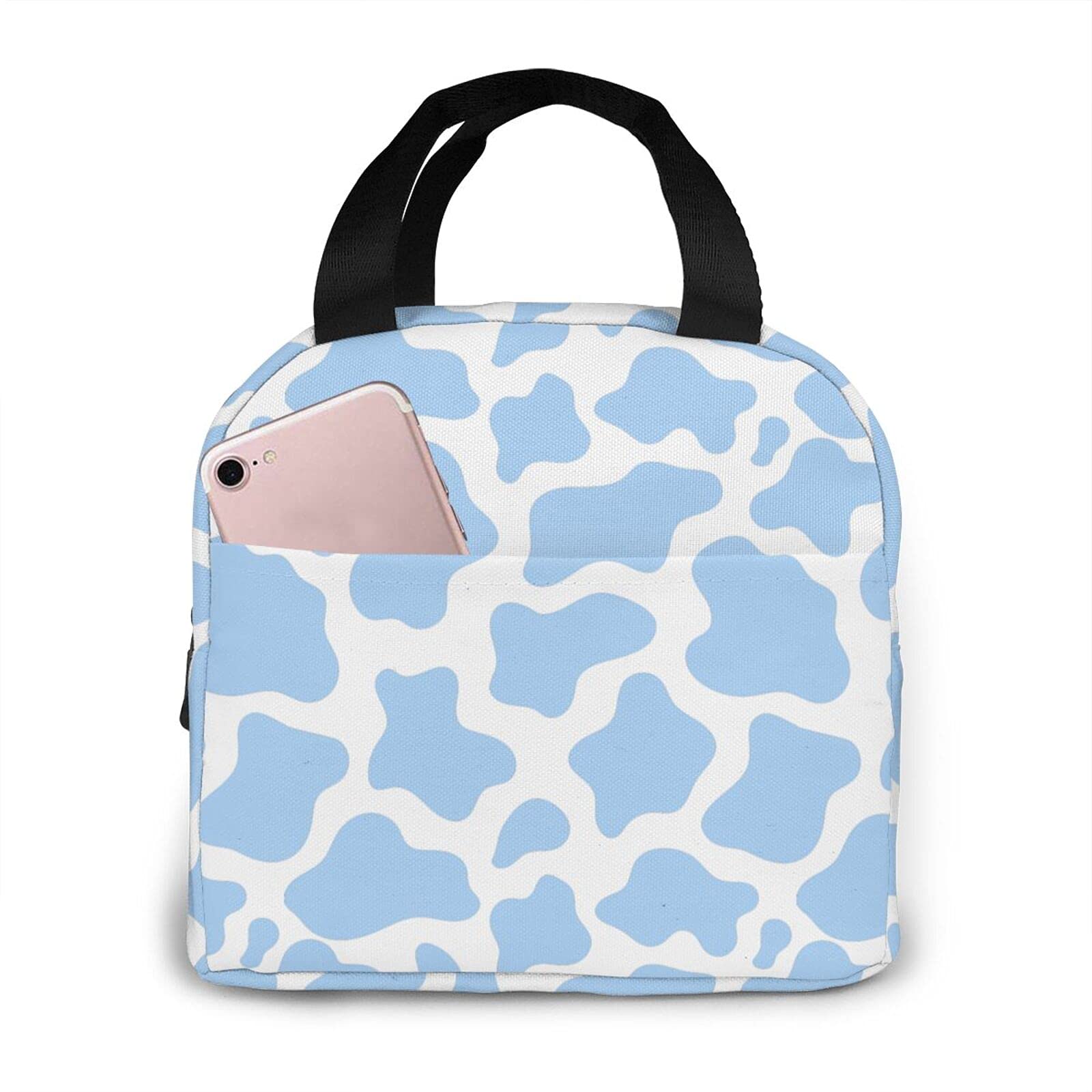 Light Blue Cow Insulated Lunch Bag for Women - Cute Freezable Cooler Tote, Small Waterproof Lunch Box for Work, School & Picnics