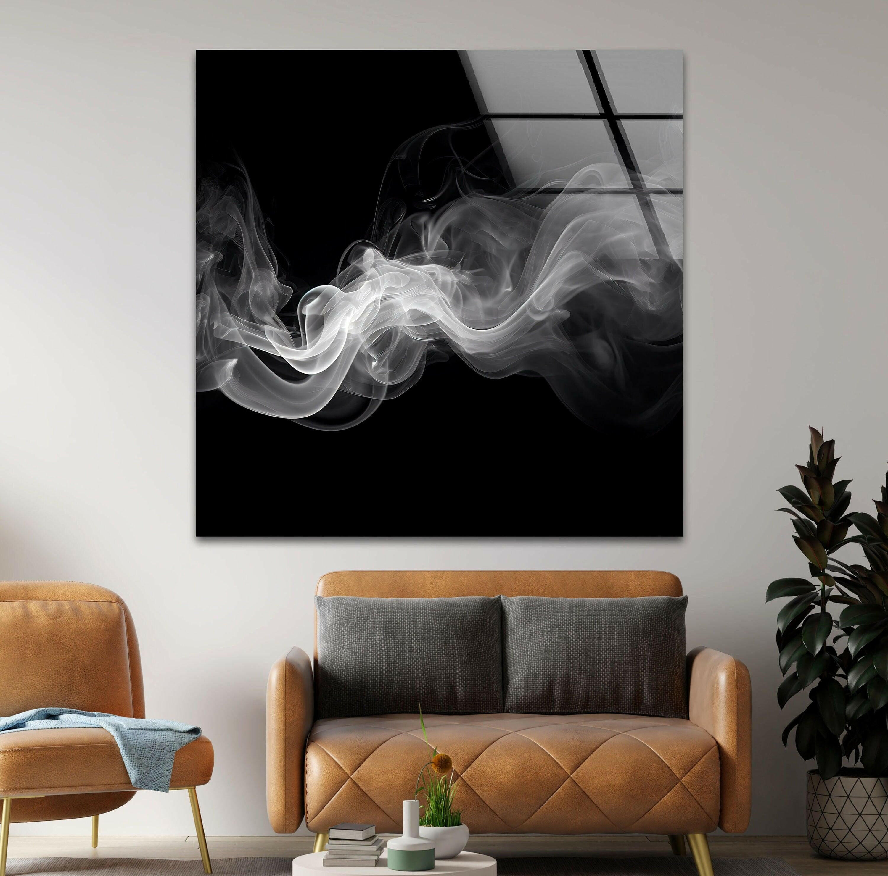 Black and White Smoke Glass Wall Art - Modern Abstract Home Decor for Living Room, Bedroom & Office - Elegant Glass Panel Artwork for Stylish Interior Design
