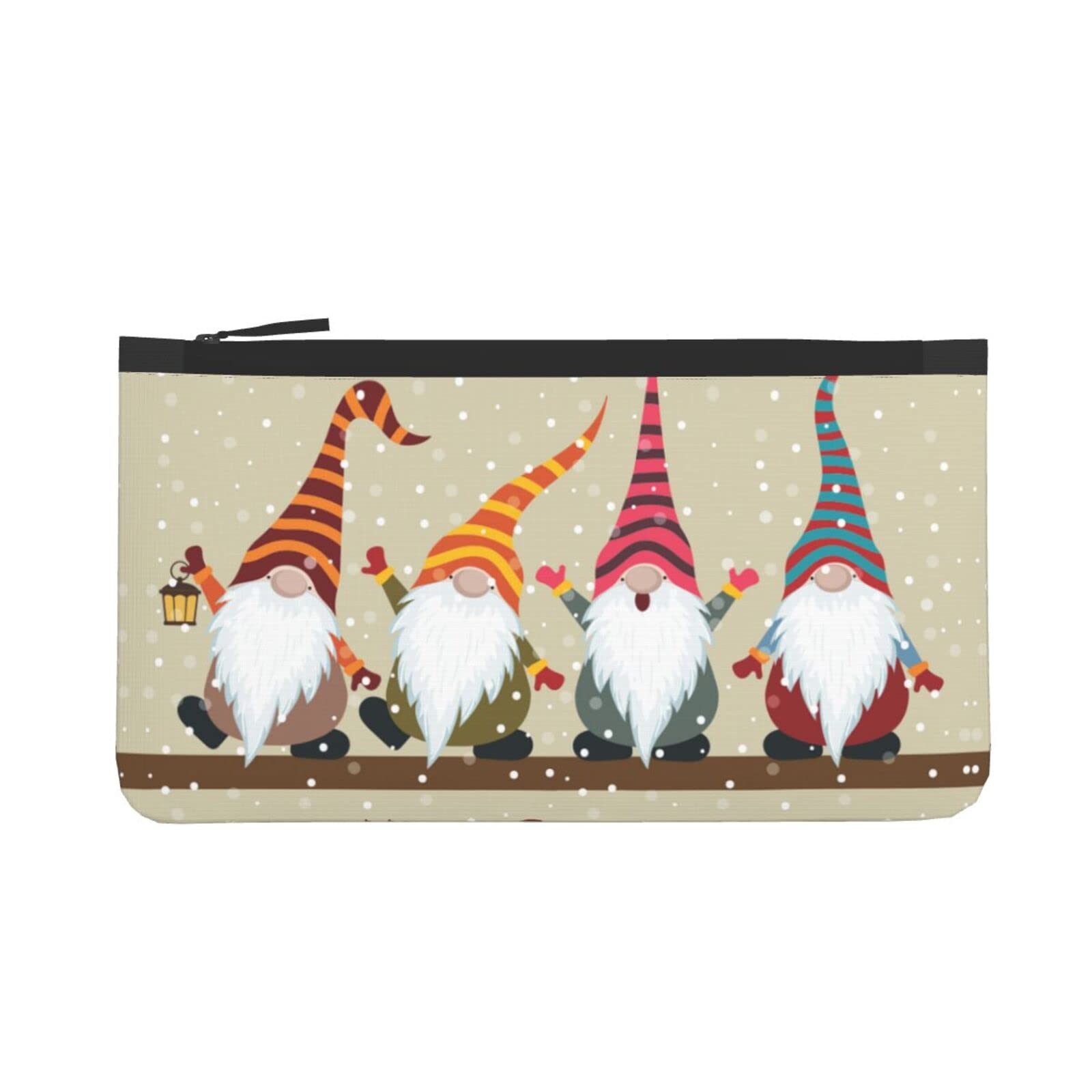 Christmas Gnomes Canvas Coin Purse - Portable Travel Makeup Pouch Wallet for Women - Cute Holiday Cosmetic Bag (White) - Perfect for Gift Giving, Christmas Stocking Stuffers & Travel Accessories