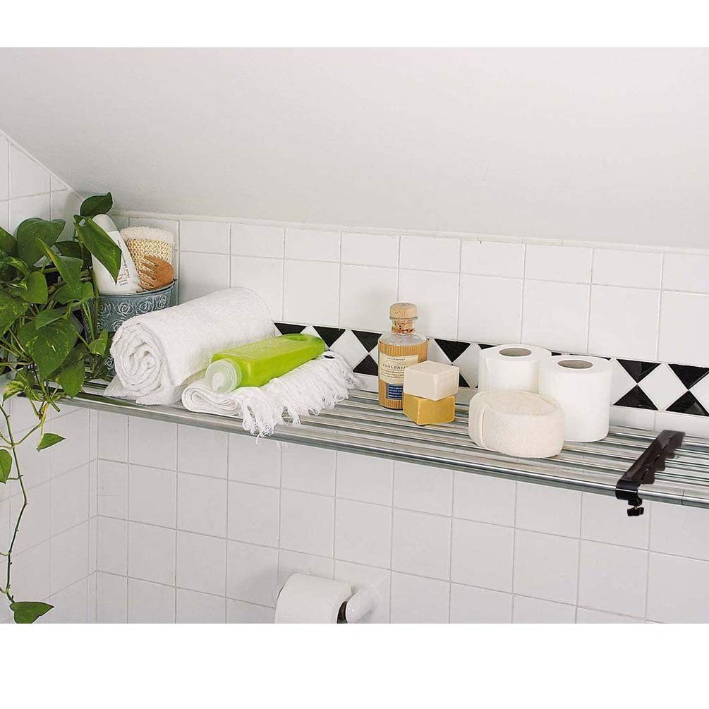 BAOYOUNI Adjustable Closet Shelves - Expandable Tension Rod Storage Rack for Clothes, Wardrobe, Kitchen & Bathroom - Space Saving Organizer Divider (Black, 2 Pack) - Perfect for Small Spaces, Closet Organization & DIY Home Storage Solutions