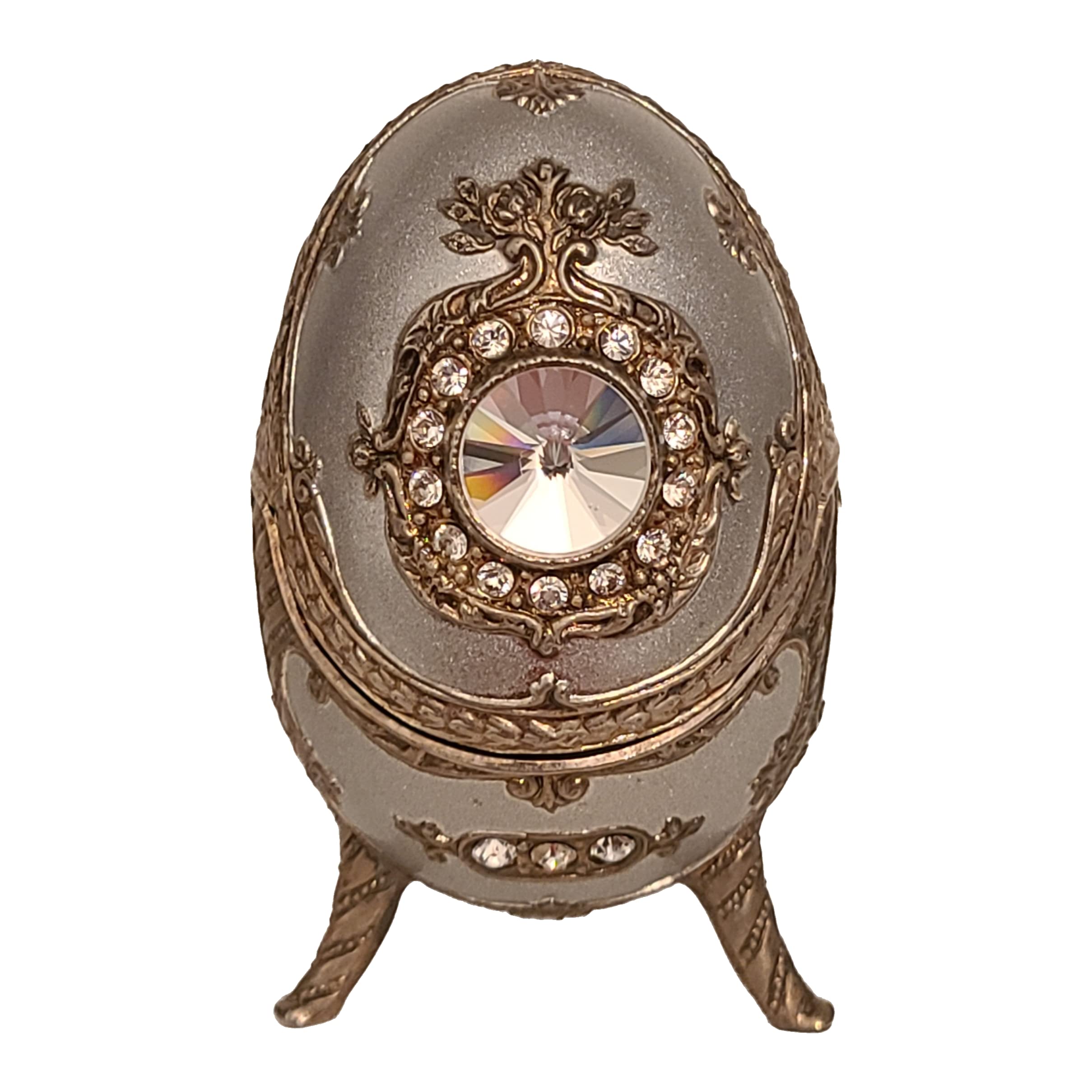 Faberge Silver Bronze Egg Music Jewelry Box with Swarovski Crystals - Perfect Gift for Collectors & Home Decor