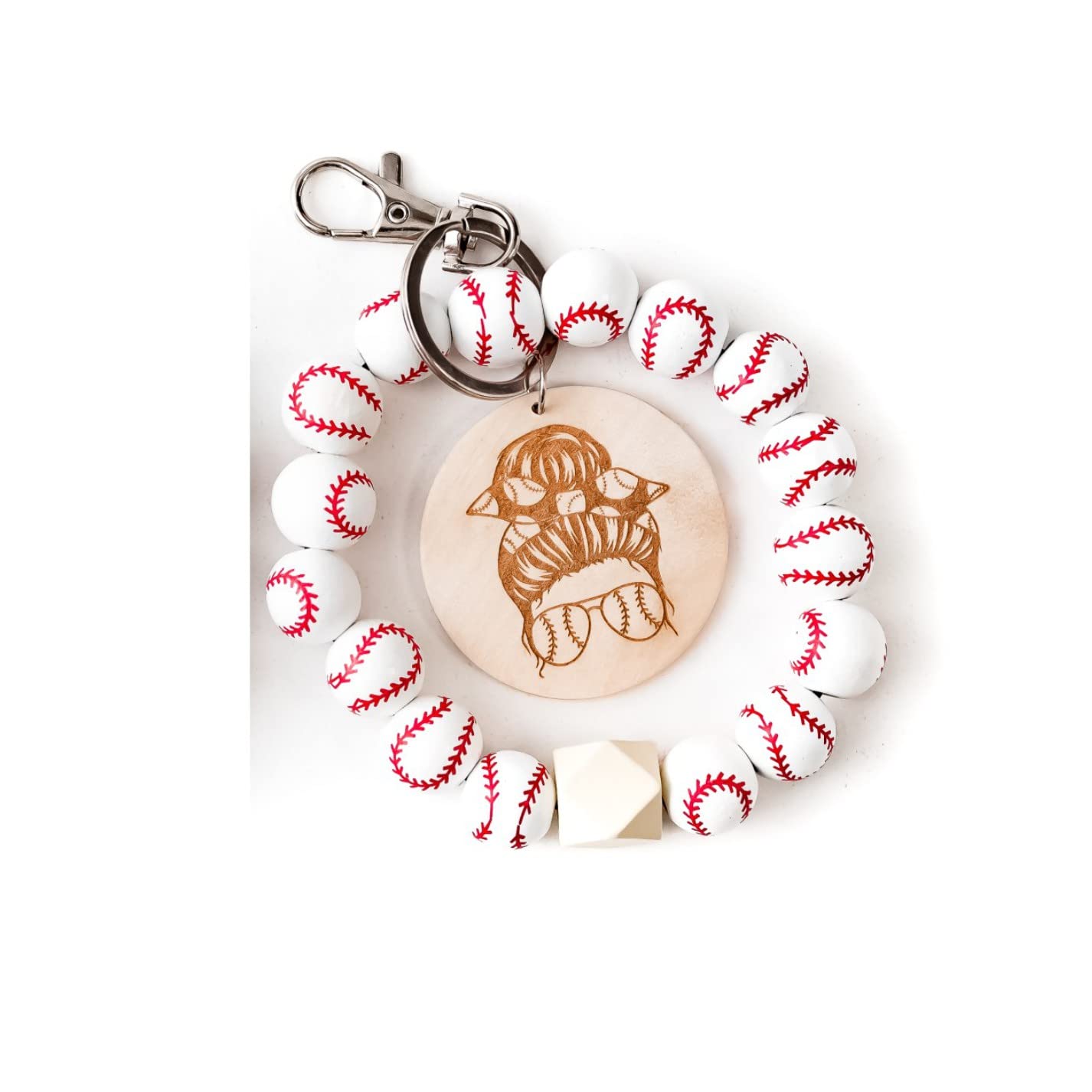 Beaded Baseball Mom Keychain - Personalized Team Mom Gift for Softball & T-Ball Coaches - Messy Bun Mama Wristlet Key Ring for Women - Perfect for Game Days, Team Parties & Coach Appreciation Gifts