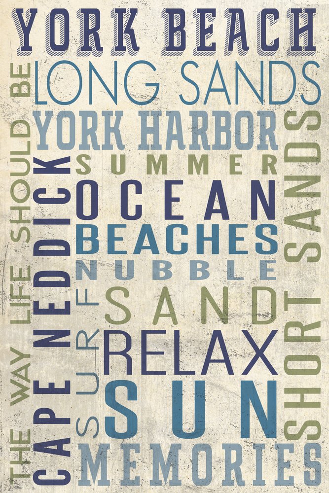 Lantern Press York Beach Maine Typography Art - 16x24 Wrapped Canvas Wall Decor for Living Room, Bedroom & Office