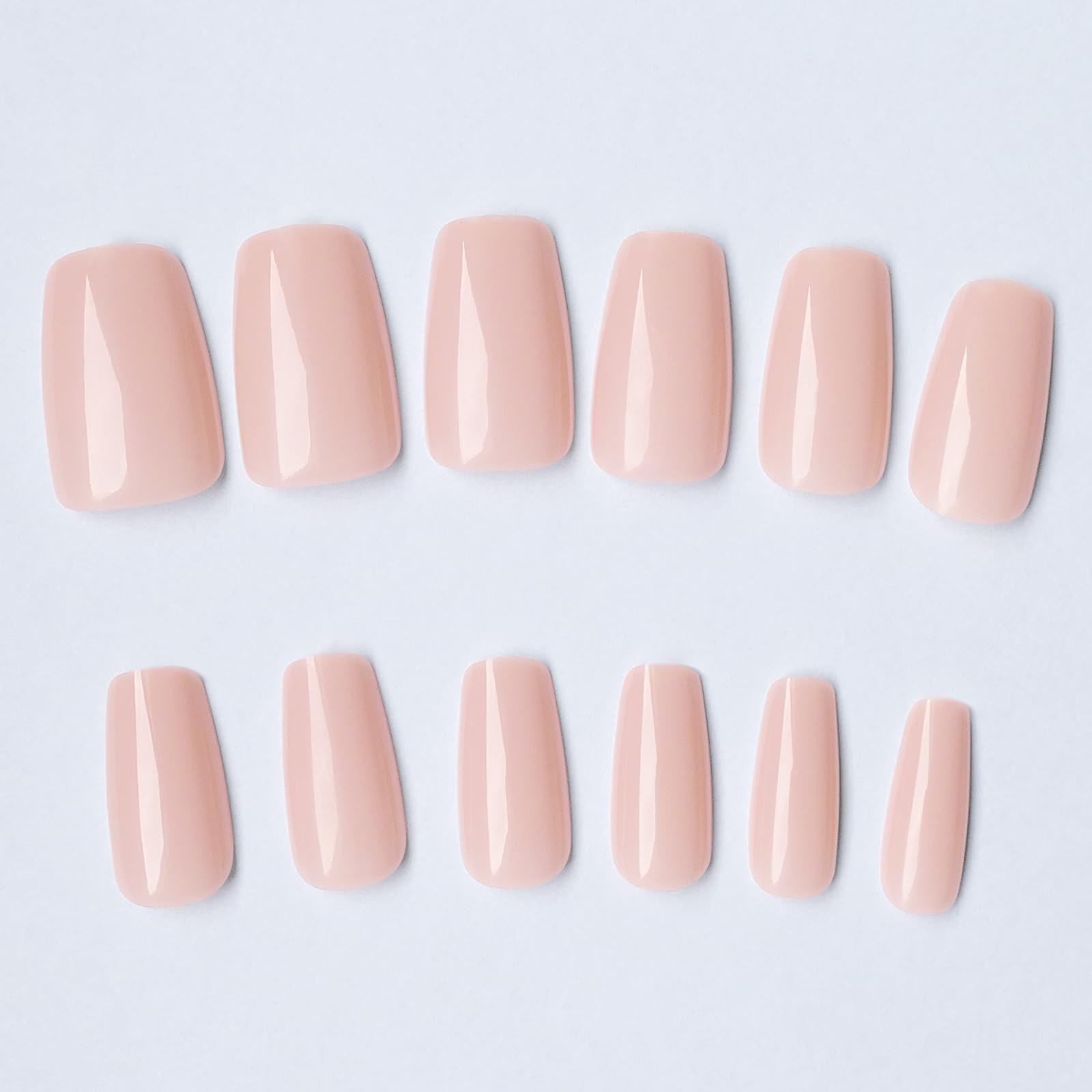 AddFavor 300pcs Coffin Press-on Medium Fake Nails - Glossy Nude Ballerina Square Acrylic False Nails for Women & Girls | Perfect for Parties, Weddings, Date Nights & Everyday Wear