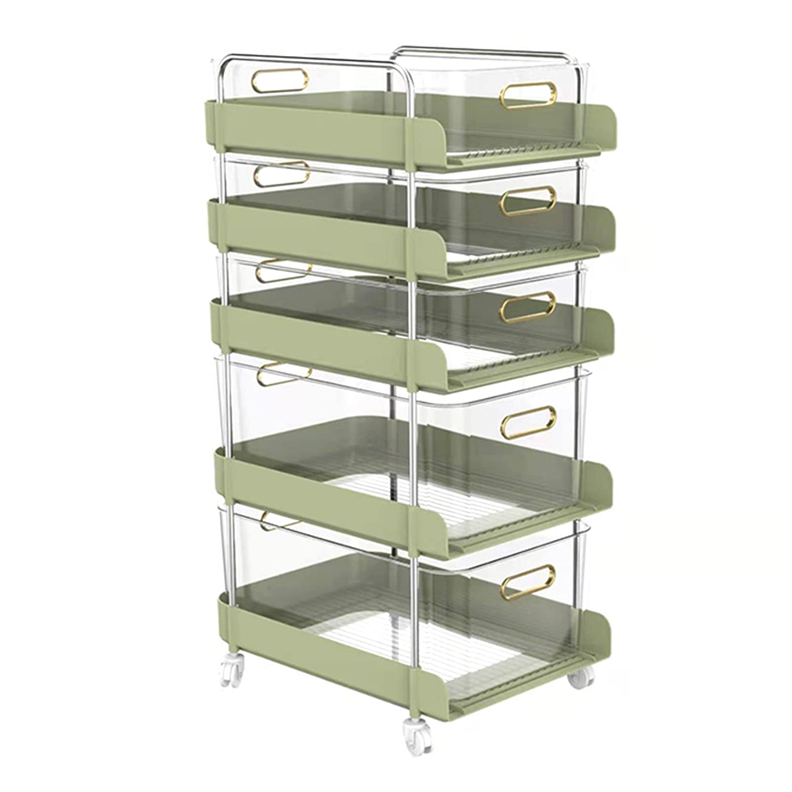 5-Tier Pull-Out Storage Organizer with Wheels - Green Cosmetic & Bathroom Organizer for Counter, Under Sink Cabinet - Perfect for Makeup, Skincare, Kitchen & Office Supplies Storage