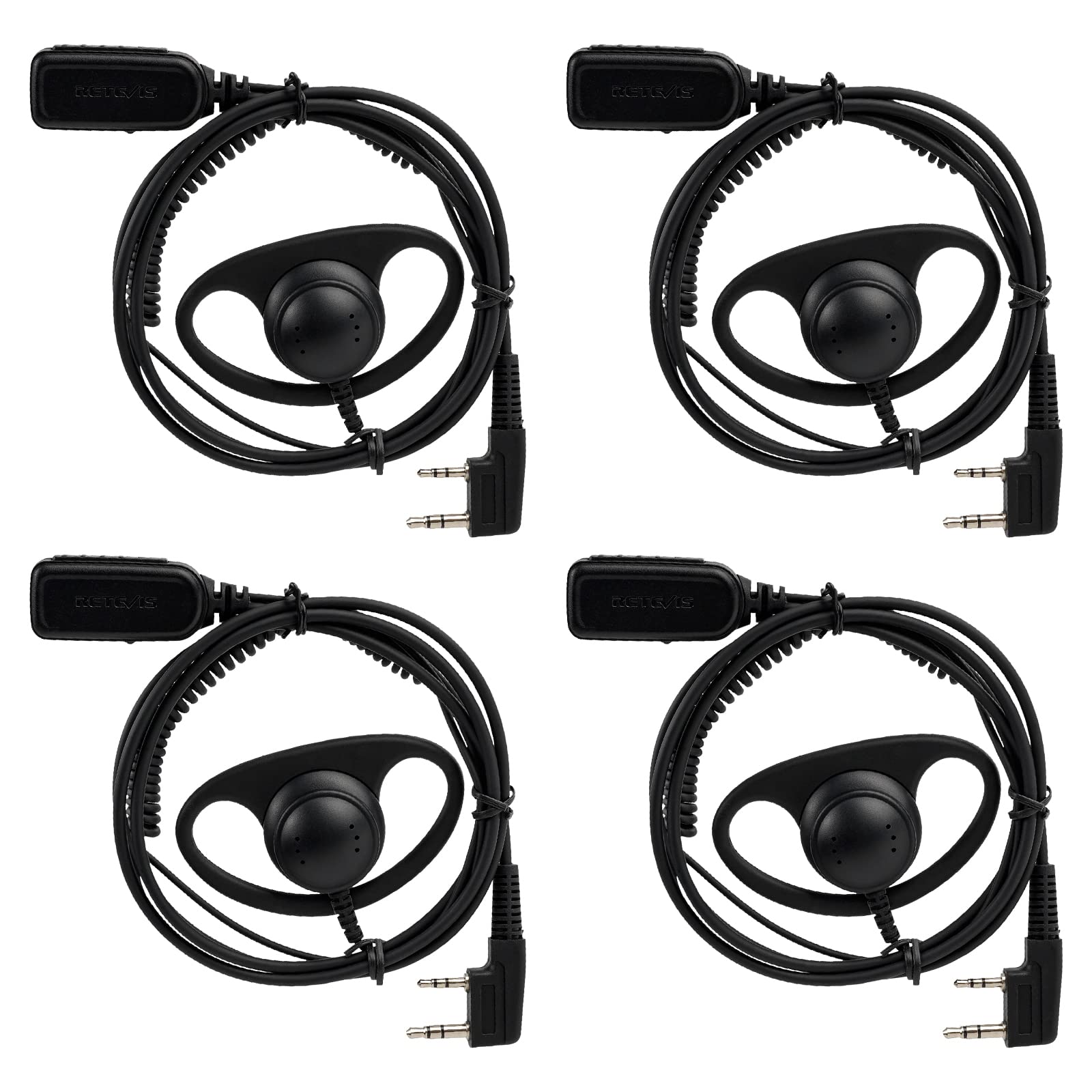 Retevis VOX Walkie Talkie Headset with Microphone - 4 Pack Hands-Free Two-Way Radio Earpiece with Soft Ear Hook, Compatible with RT619 RT622 RT24 RT27 RT668 RT28 - Ideal for Security, Construction, Warehouse & Outdoor Activities