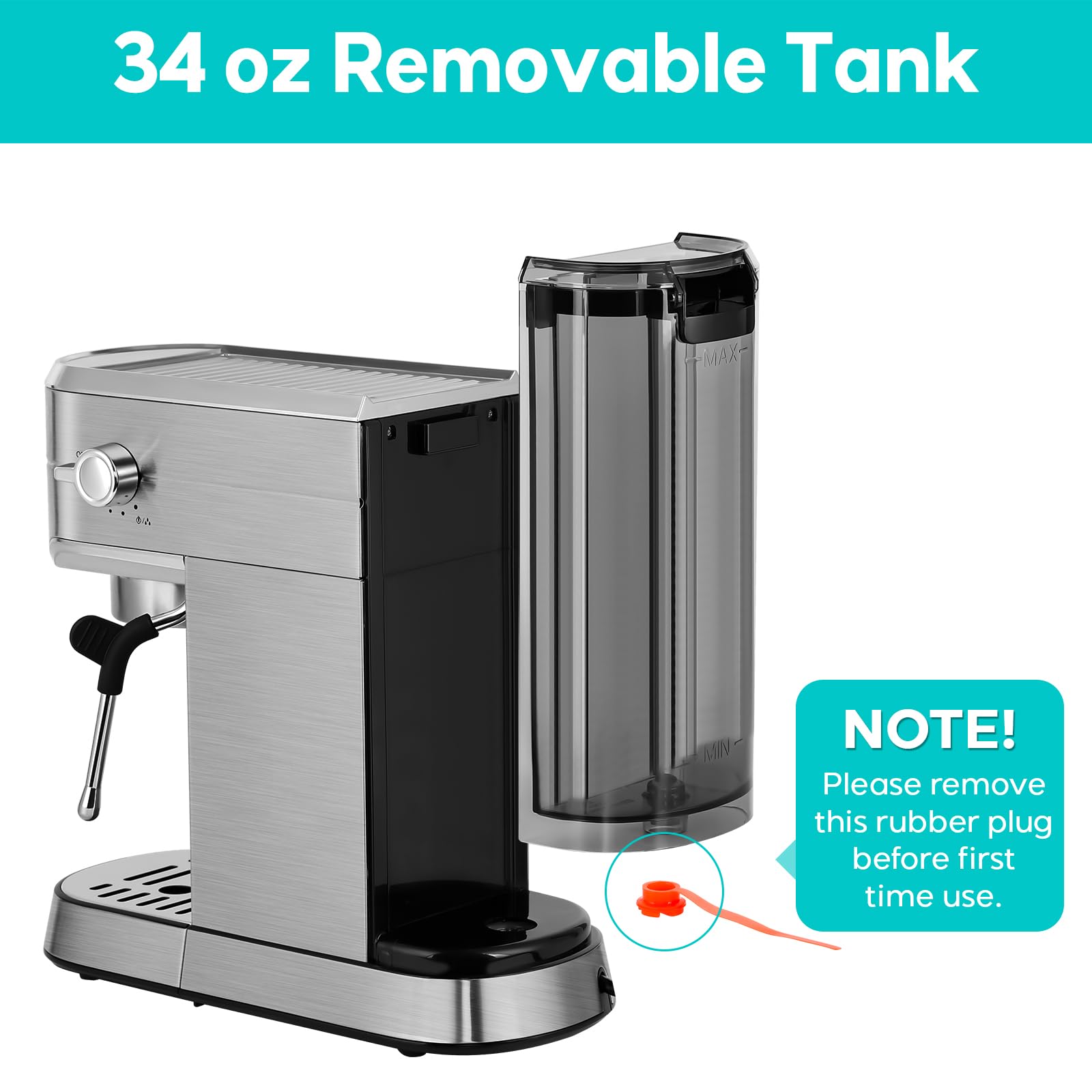 CASABREWS 20 Bar Espresso Machine - Compact Coffee Maker with 34oz Water Tank, Professional Cappuccino & Latte Maker with Milk Frother, Stainless Steel for Home Barista - Perfect for Kitchen, Office & Small Spaces