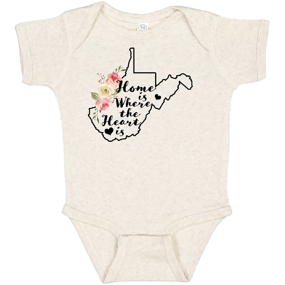 Inktastic West Virginia Home is Where The Heart is Watercolor Baby Bodysuit - Soft Cotton Infant Onesie for Newborns, Boys & Girls - Perfect for Family Photos, Holidays & State Pride Gifts