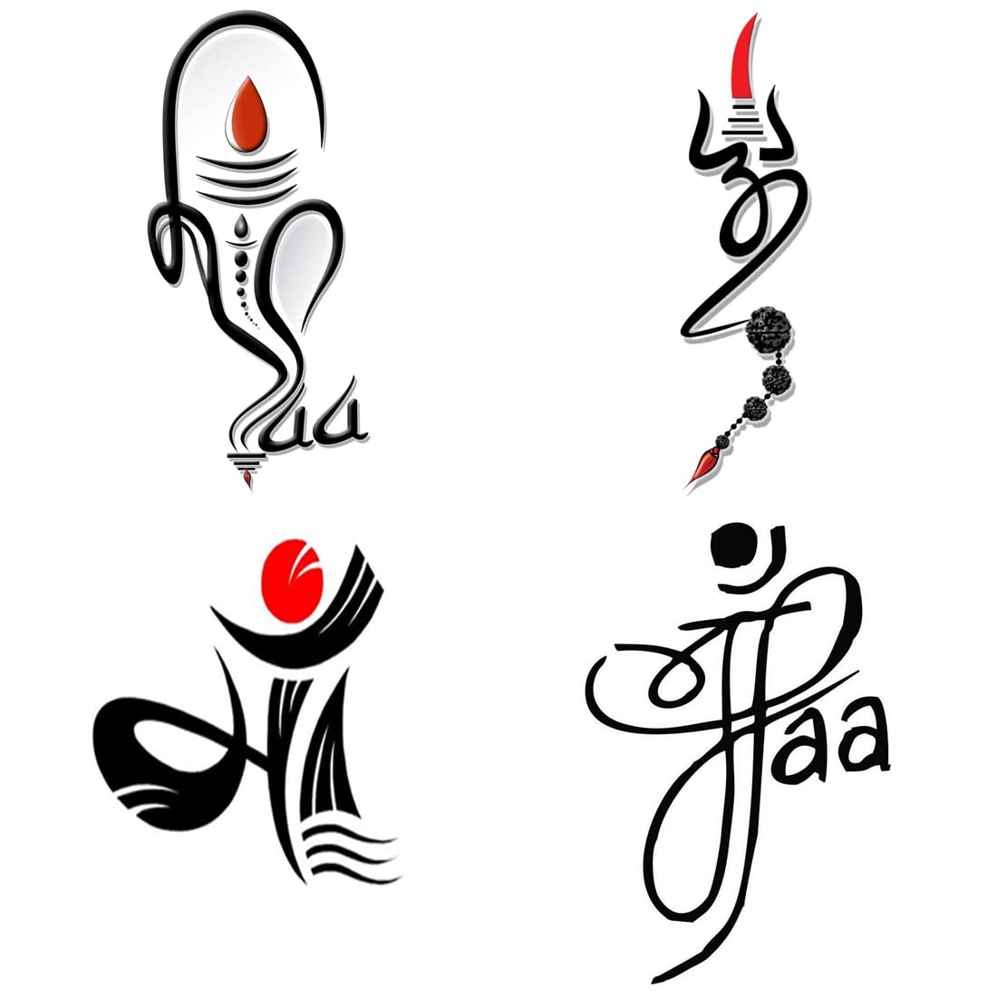 Pack of 4 Temporary Tattoo Stickers - Love Mom Dad & Trishul Designs for Men & Women (2x4 Inch) | Waterproof Body Art for Parties, Festivals & Spiritual Events