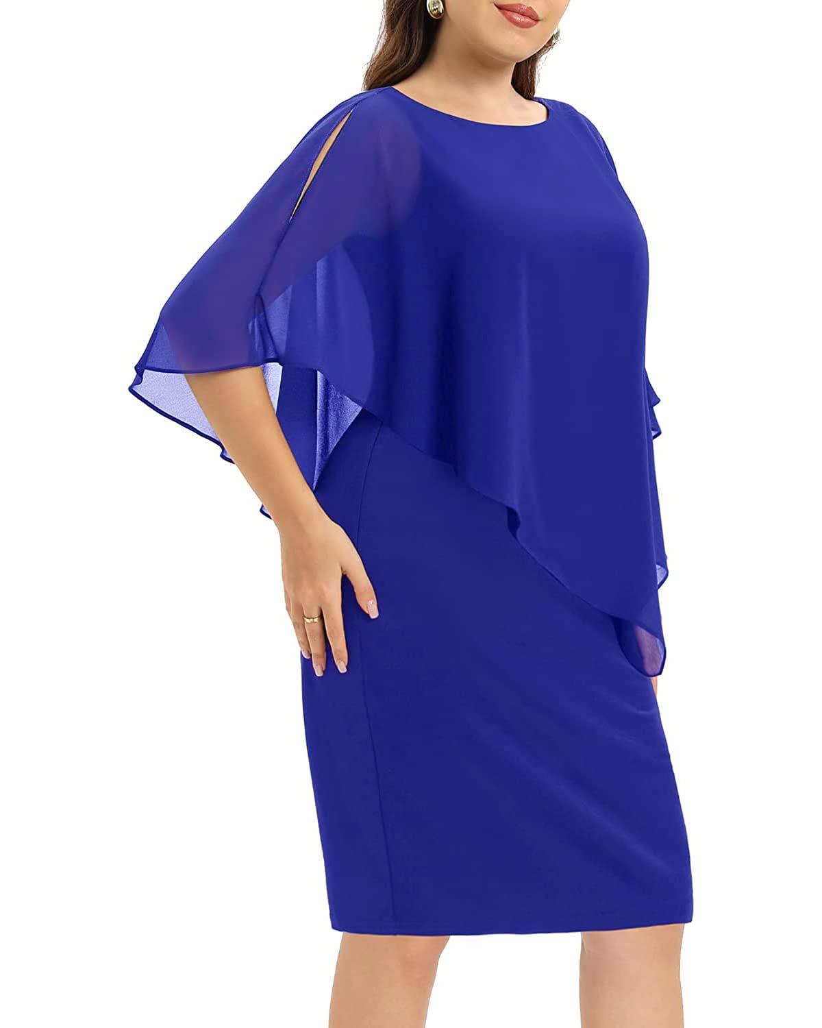 Elegant Plus Size Wedding Guest Dresses for Mother of the Bride - Semi Formal Cocktail Dress with Cape Detail | Perfect for Weddings, Parties & Special Occasions