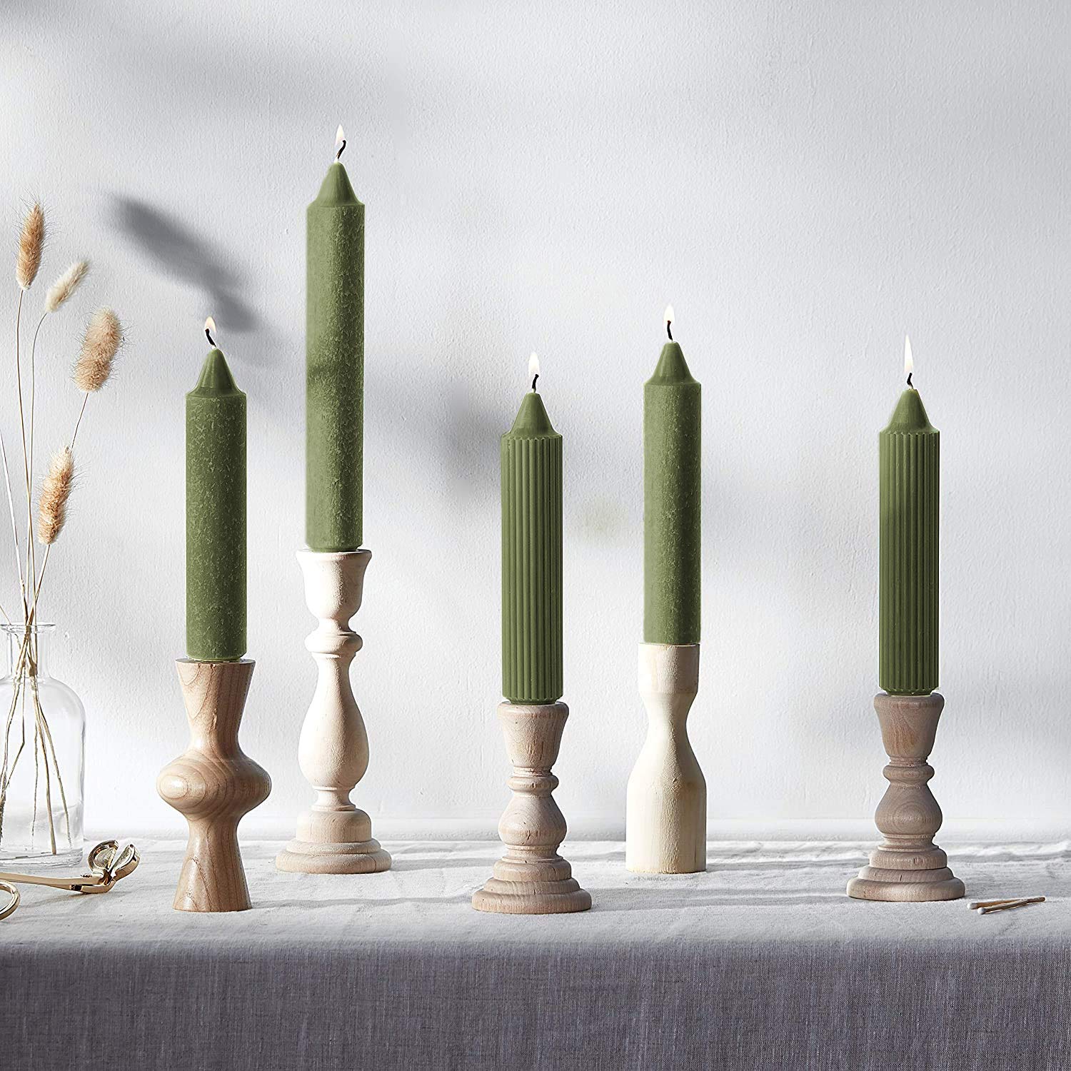 Root Candles 51972 Unscented Timberline Collenette 9-Inch Dinner Candles, 4-Pack, Dark Olive - Perfect for Romantic Dinners, Holiday Decor & Table Centerpieces