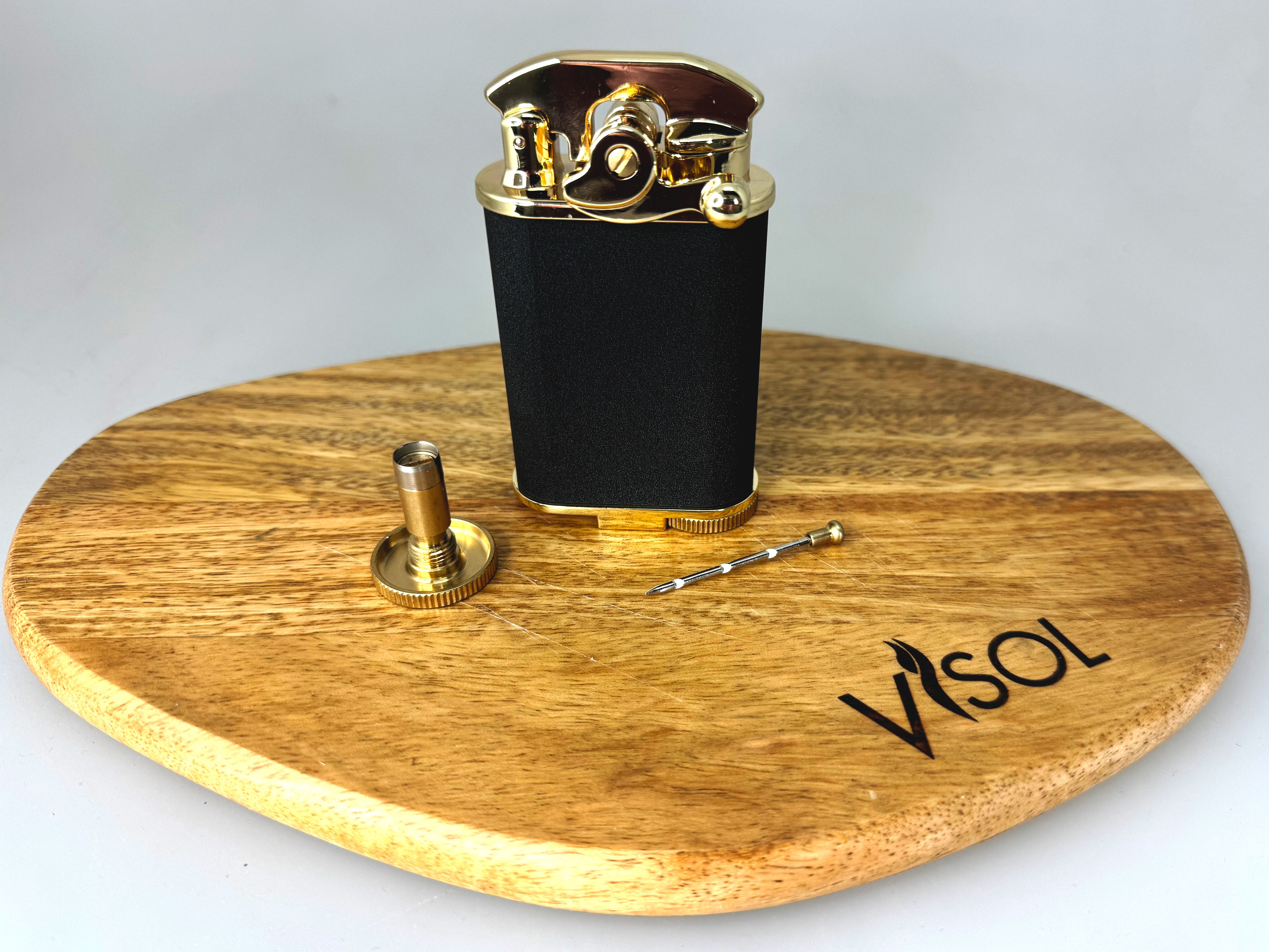 Visol Retro Butane Torch Lighter - Triple Flame Refillable Windproof Lighter with Built-in Cutter & Detachable Poker (Purple & Chrome) - Perfect for Cigars, Camping, BBQ & Outdoor Use