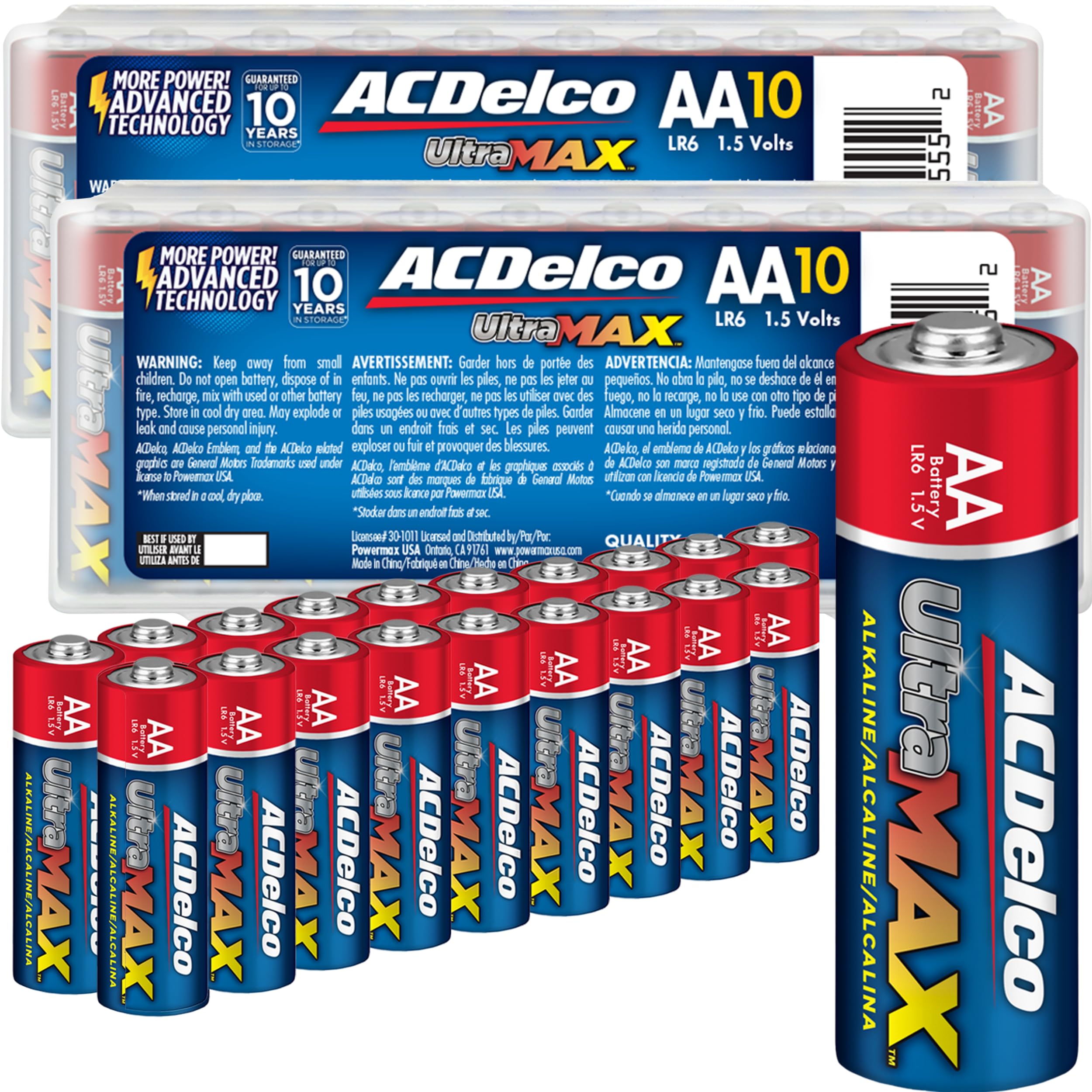 ACDelco UltraMAX 20-Count AA Alkaline Batteries - Advanced Technology, 10-Year Shelf Life, Recloseable Packaging - Perfect for Toys, Flashlights, Remote Controls & Emergency Kits