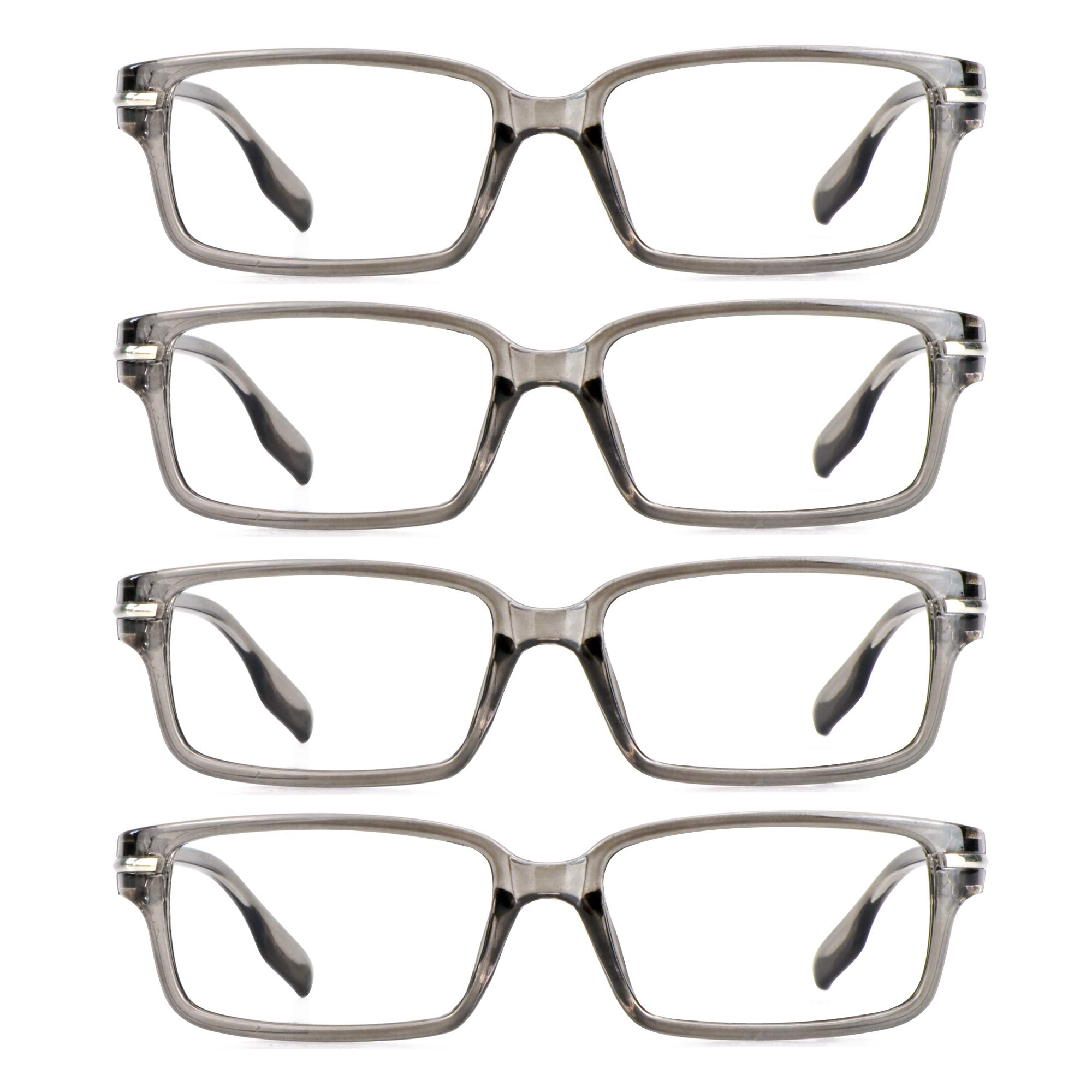 VisionGlobal 4 Pairs Blue Light Blocking Reading Glasses - Anti Eye Strain Computer Glasses for Women & Men - Fashionable Rectangle Eyewear Frames for Office Work, Screen Time & Digital Device Use
