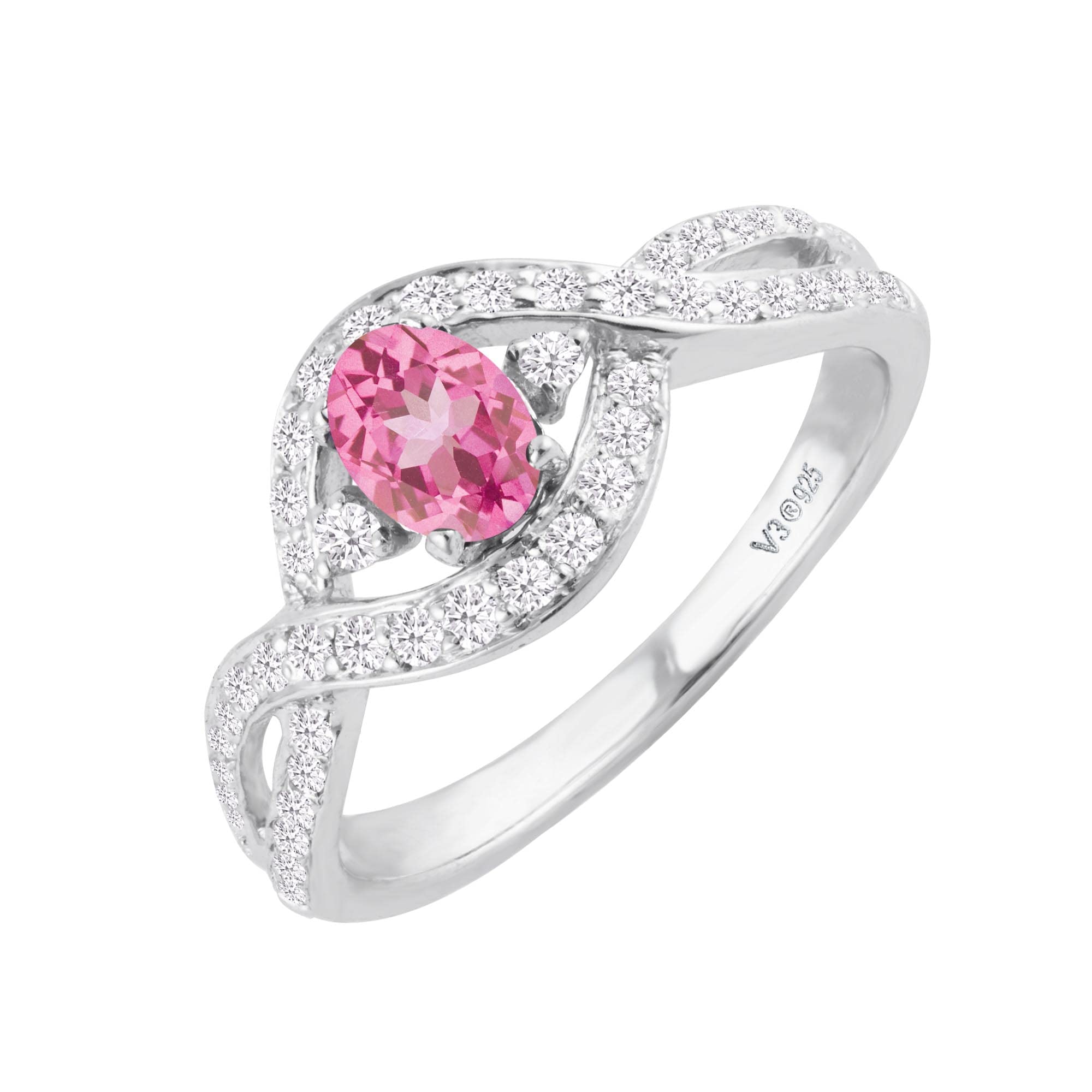 Pink Topaz & White Zircon Sterling Silver Engagement Ring for Women - Perfect for Proposals, Anniversaries & Romantic Gifts