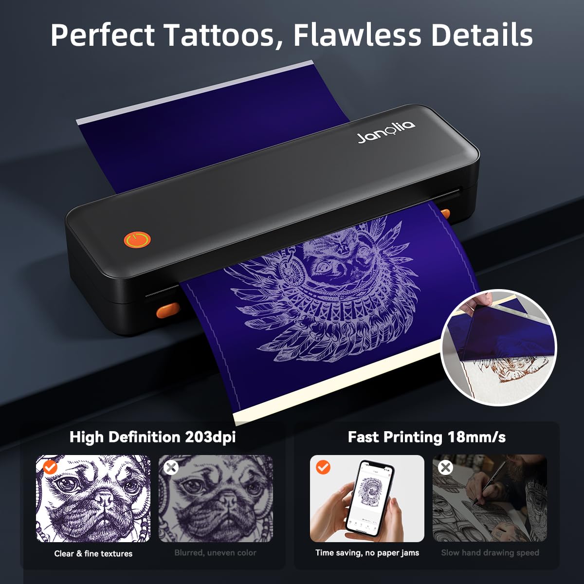 Janolia Wireless Tattoo Stencil Printer - Portable Thermal Printer for Tattoo Artists | 2.24