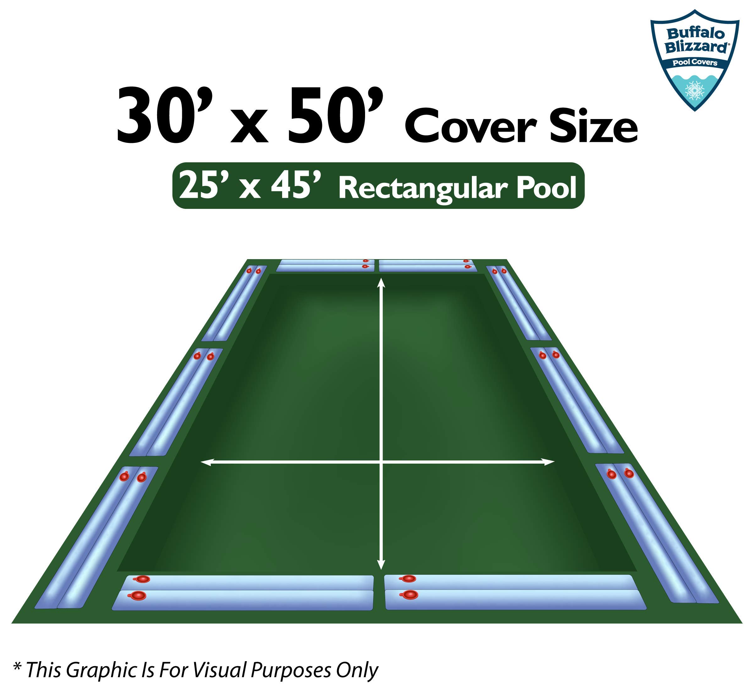 Buffalo Blizzard Supreme Winter Pool Cover with Water Bags Kit - 25x45 ft Rectangle In-Ground Swimming Pool Cover | Heavy Duty Green/Black | Includes 5 ft Overlap (30x50 ft) | Winter Protection & Snow Load Support