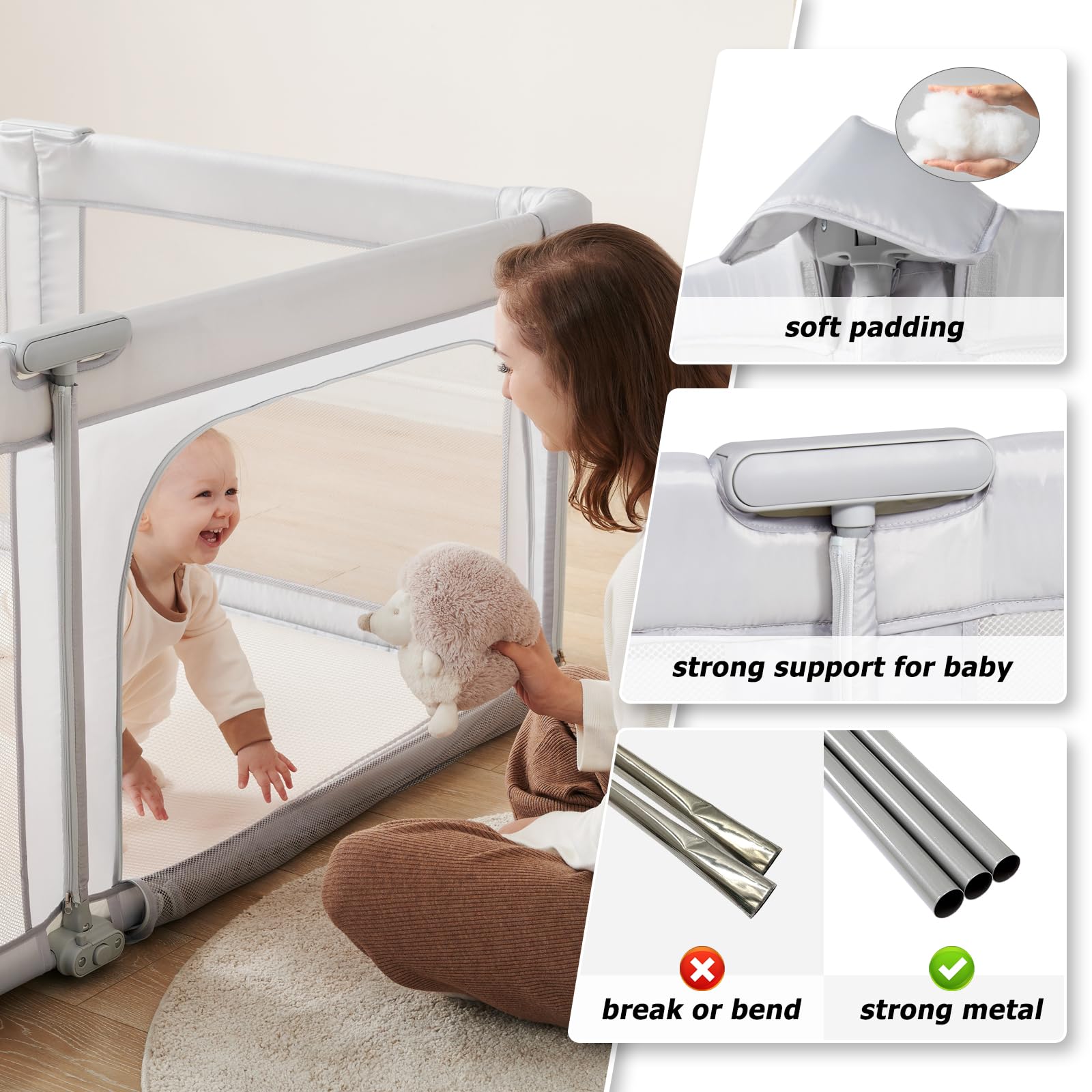 **Foldable Baby Playpen for Toddlers - 71x71 Inch Heavy-Duty Play Yard with Door & Thickened Padding - Indoor & Outdoor Safety Play Area with Breathable Mesh - Perfect for Home, Travel & Daycare (Gray)**