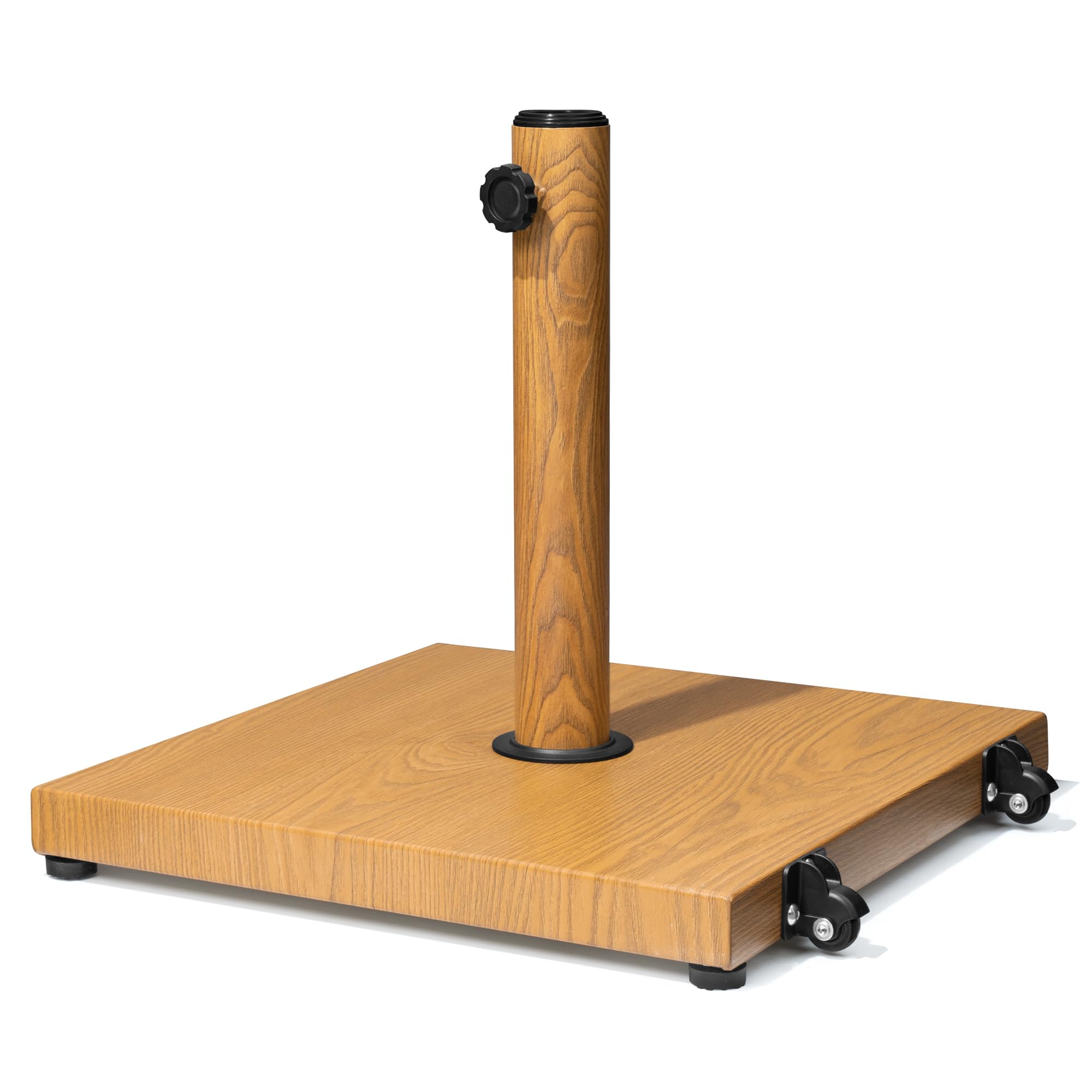 40lbs Heavy Duty Square Patio Umbrella Base with Wheels - Outdoor Concrete Stand for Market Umbrellas (Teak Wood) - Perfect for Backyards, Poolside, Restaurants & Outdoor Dining Areas