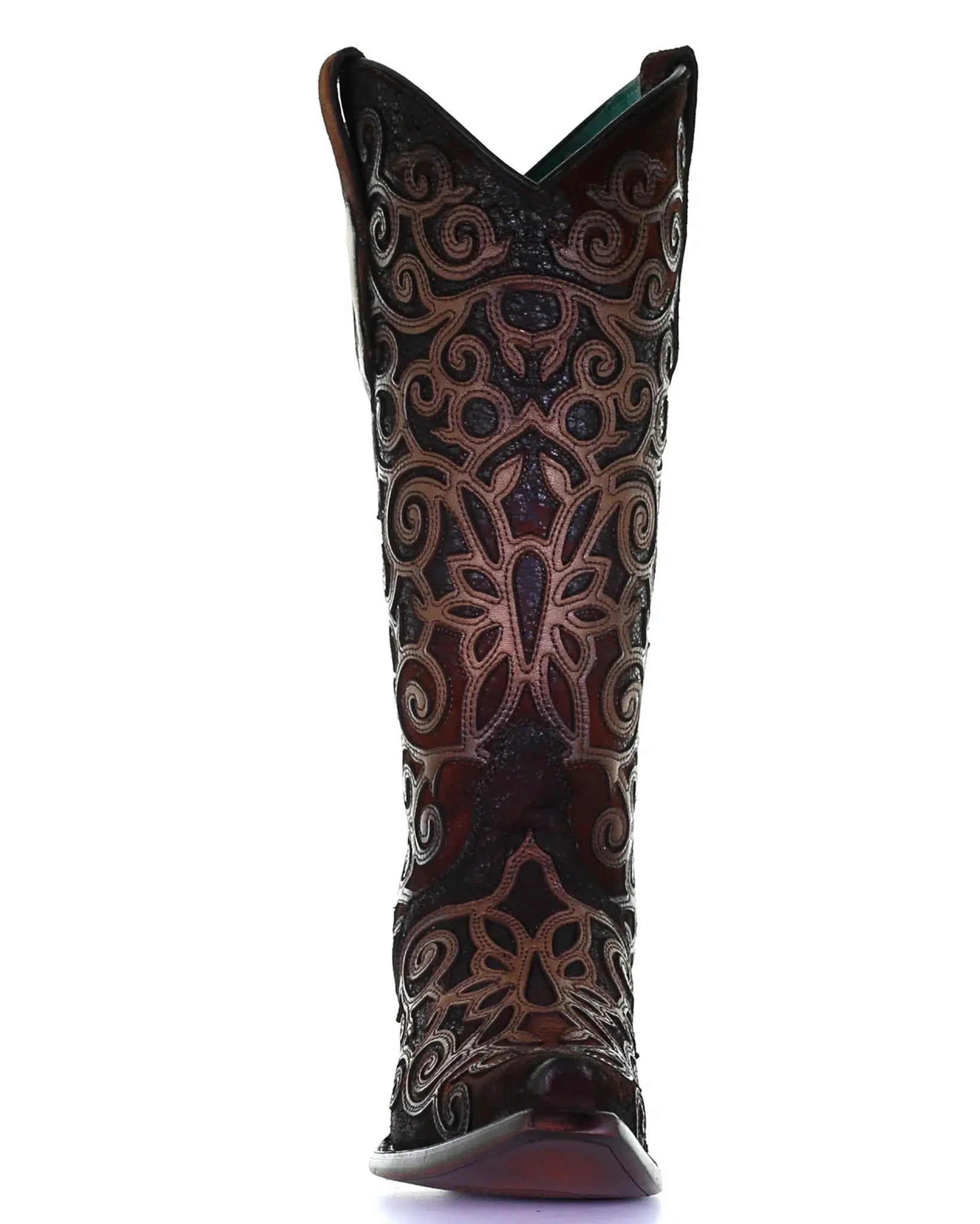 Women's C3744 M Corral Brown & Red Cowhide Leather Boots - Western Style Riding & Fashion Cowgirl Boots for Everyday Wear, Country Events & Outdoor Activities