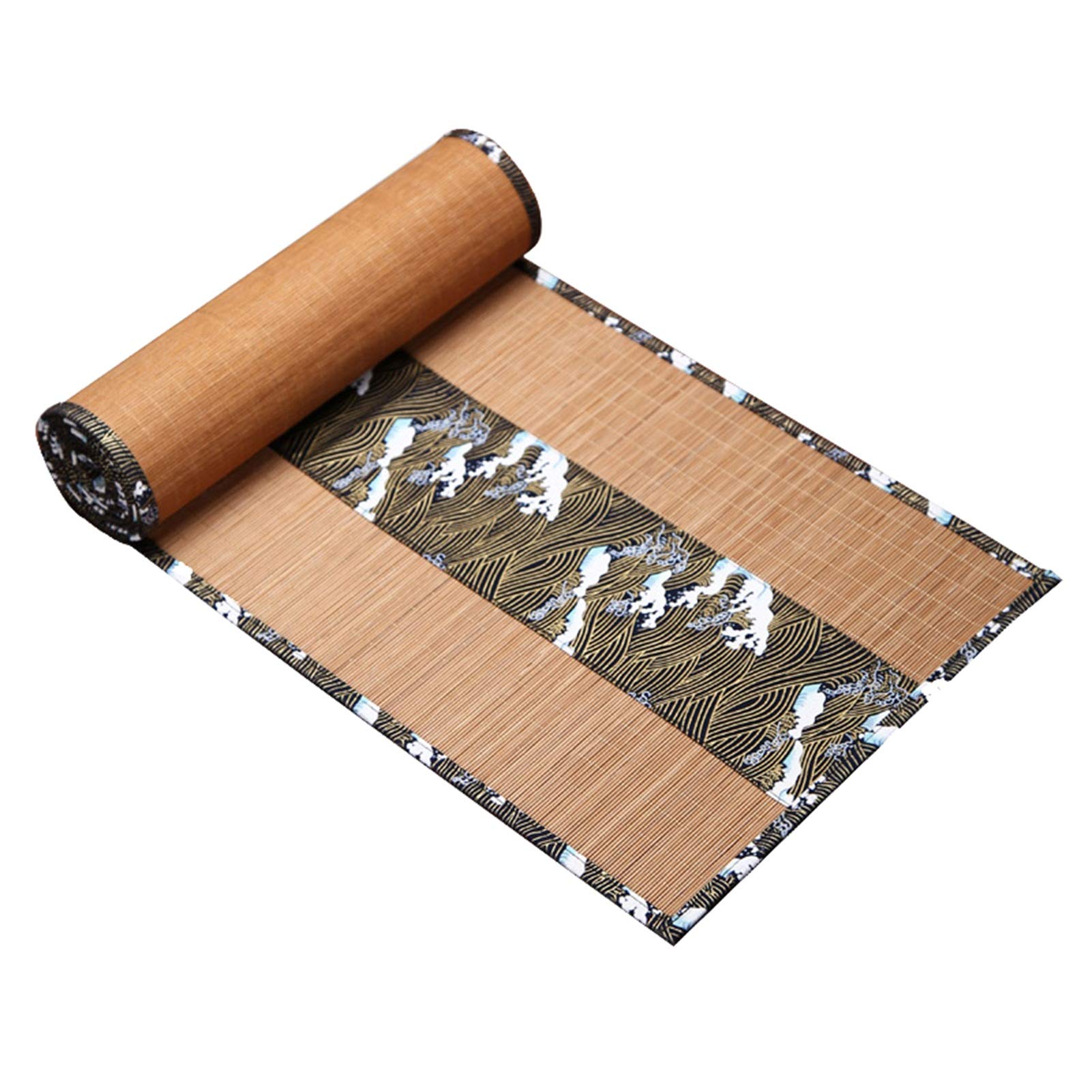 Heat Resistant Bamboo Table Runner with Green Macrame Trim - Japanese Style Tea Mat for Coffee, Wedding, Halloween & Christmas Decor - 30x300cm (11.8x118in) - Perfect for Dining Tables, Kitchen Countertops & Holiday Centerpieces
