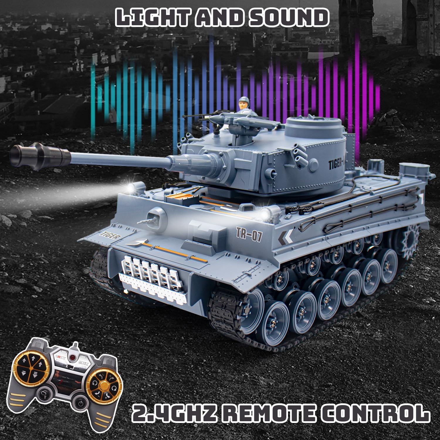 1/18 Scale German Tiger RC Tank - Remote Control Military Toy with BB Shooting, 23 Channels, Lights, Sound & Smoke | Realistic Battle Simulation for Kids & Adults | Perfect for War Games, Collecting & Outdoor Play