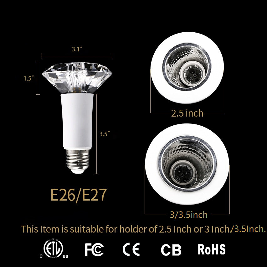 Premium Round Diamond Crystal LED Light Bulb - Large Size, Energy Efficient, Warm White Light - Perfect for Chandeliers, Ceiling Fixtures & Home Decor Lighting
