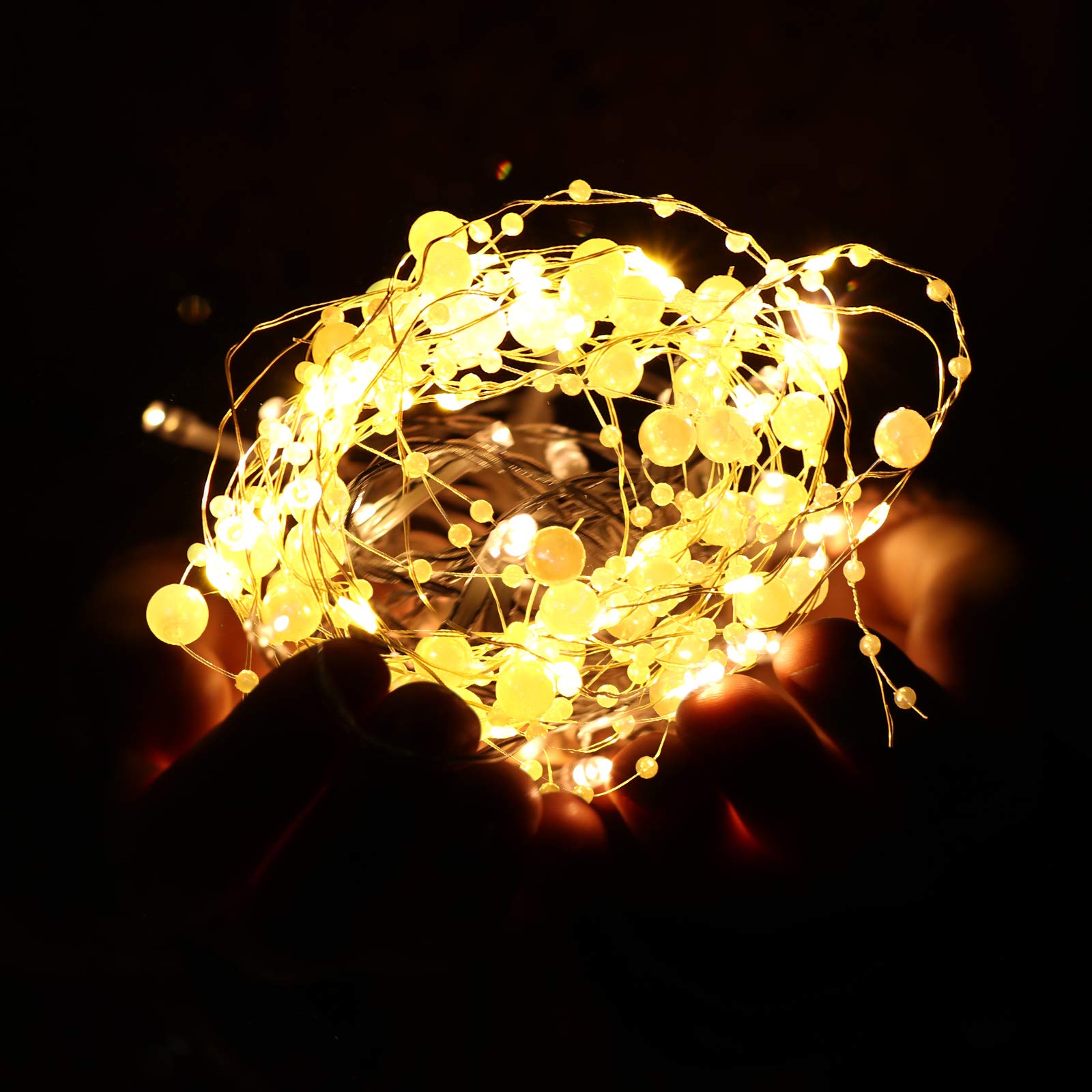 SOLUSTRE LED String Lights - Warm White Fairy Lights with Copper Wire for Bedroom, Pathway, and Outdoor Decor | Durable Plastic Wreath & Pearl Design for Wedding, Party, Garden, and Holiday Lighting