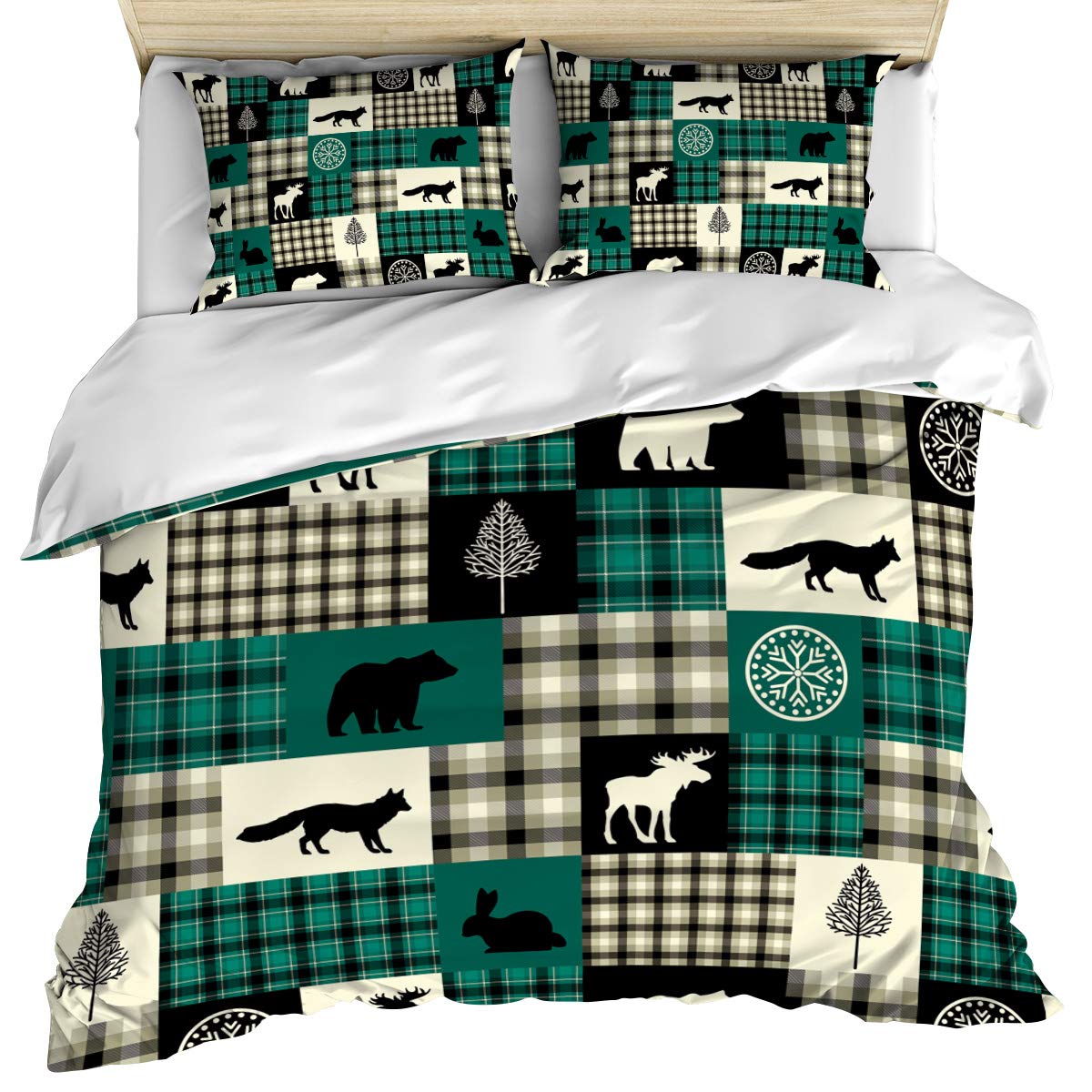 California King Size Christmas Themed Bedding Set - 3 Piece (Duvet Cover + 2 Pillow Shams) | Plaid Reindeer Pattern, Ultra Soft Breathable Microfiber | All Season Comfort for Holiday Decor & Cozy Winter Nights