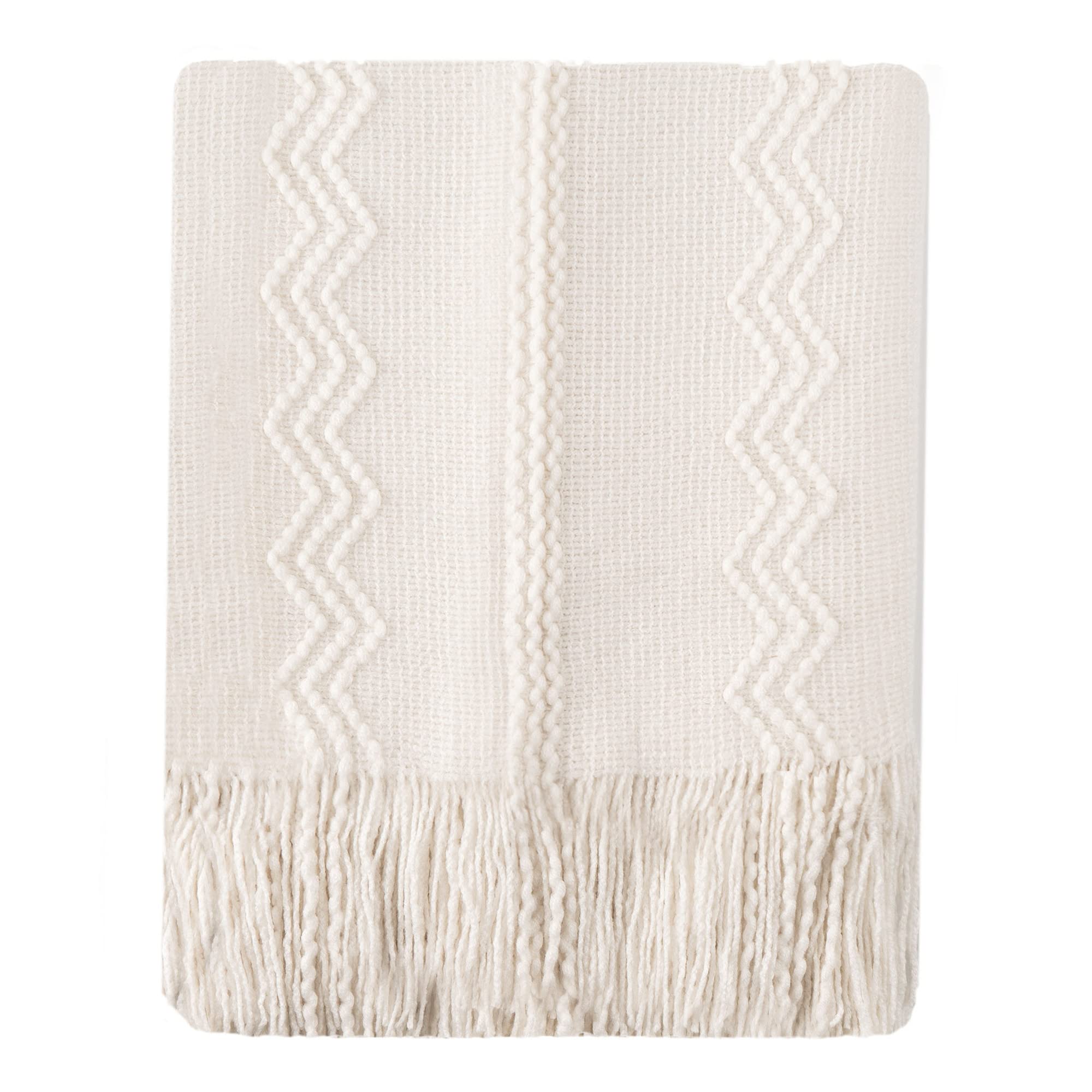 BATTILO HOME Cream Boho Throw Blanket 50