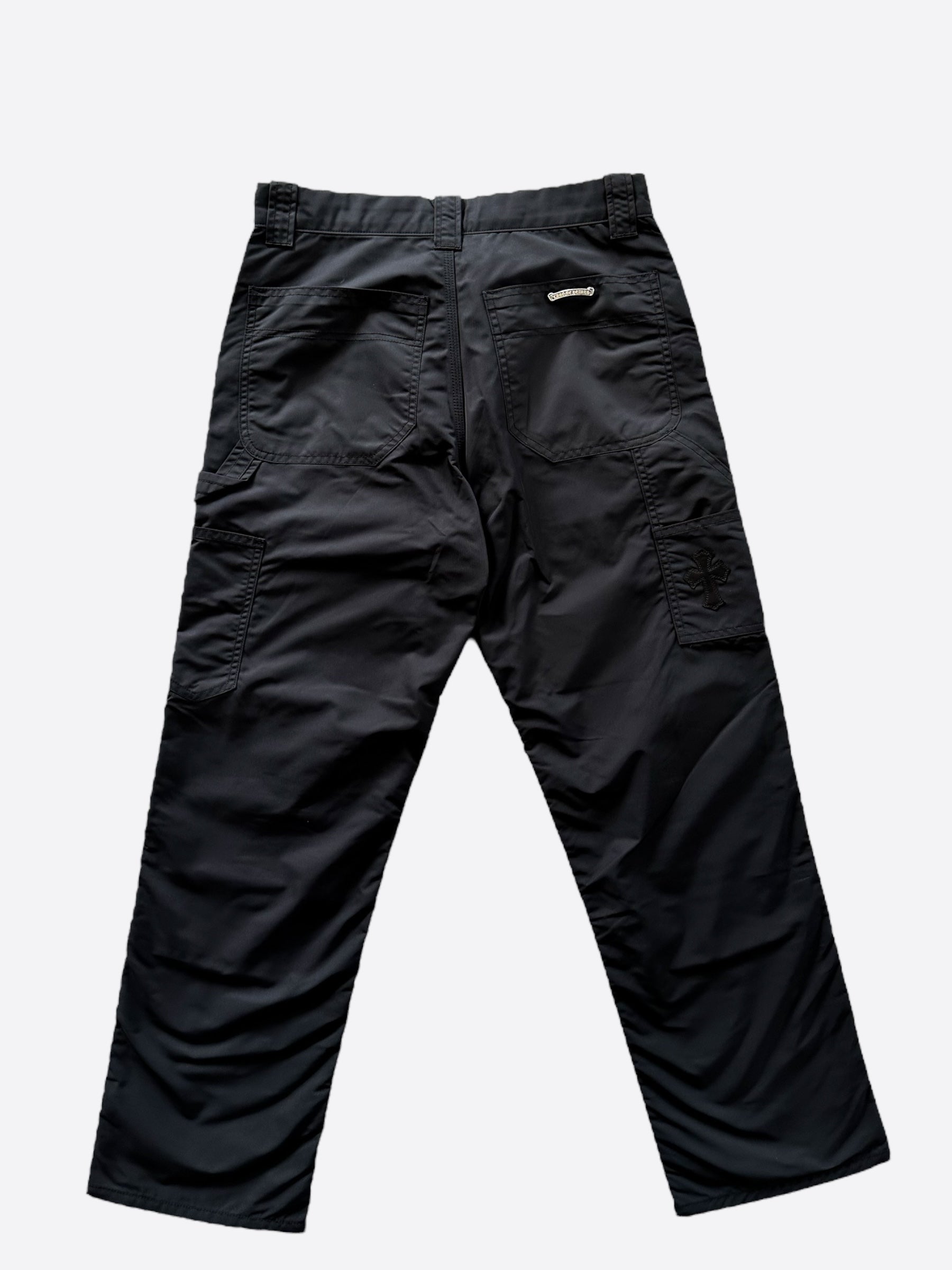Chrome Hearts Black Nylon & Leather Carpenter Pants for Men - Stylish Gothic Workwear & Street Fashion Pants for Everyday Wear