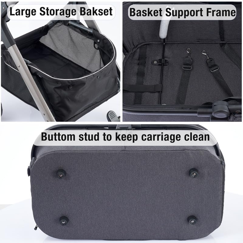 Premium Pet Stroller for Small & Medium Dogs & Cats - 4-Wheel Travel System with Carrier, Zipperless Entry, Cup Holder & Storage Basket - Perfect for Outdoor Walks, Vet Visits & Shopping Trips
