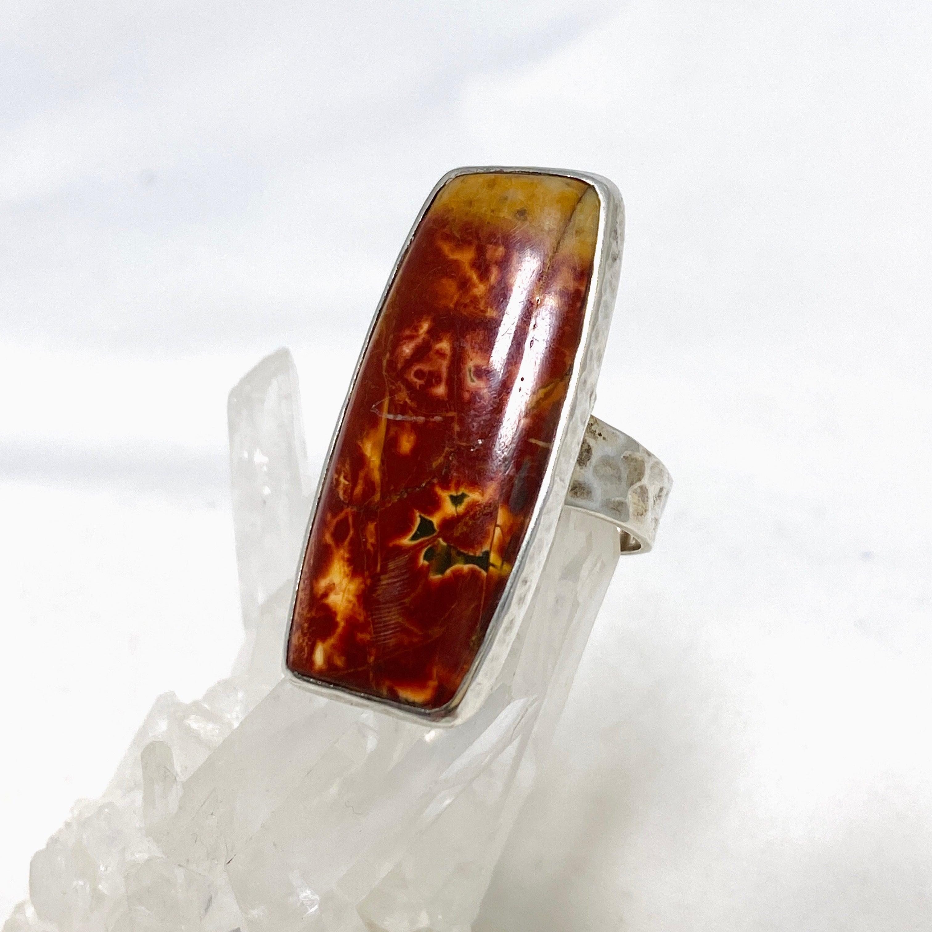 Cherry Creek Jasper Hammered Rectangular Ring for Women - Size 8 KRGJ1606 | Boho Chic Jewelry, Healing Stone Accessory for Meditation & Spiritual Gifts