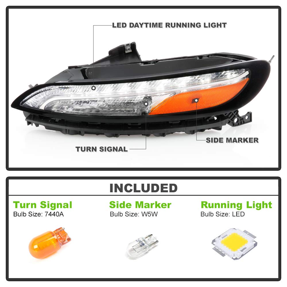 ACANII LED DRL Running Lights Parking Signal Lamps Assembly - Driver Side for 2014-2018 Jeep Cherokee | OE Style Replacement | Enhanced Visibility & Style for Daytime Driving & Parking