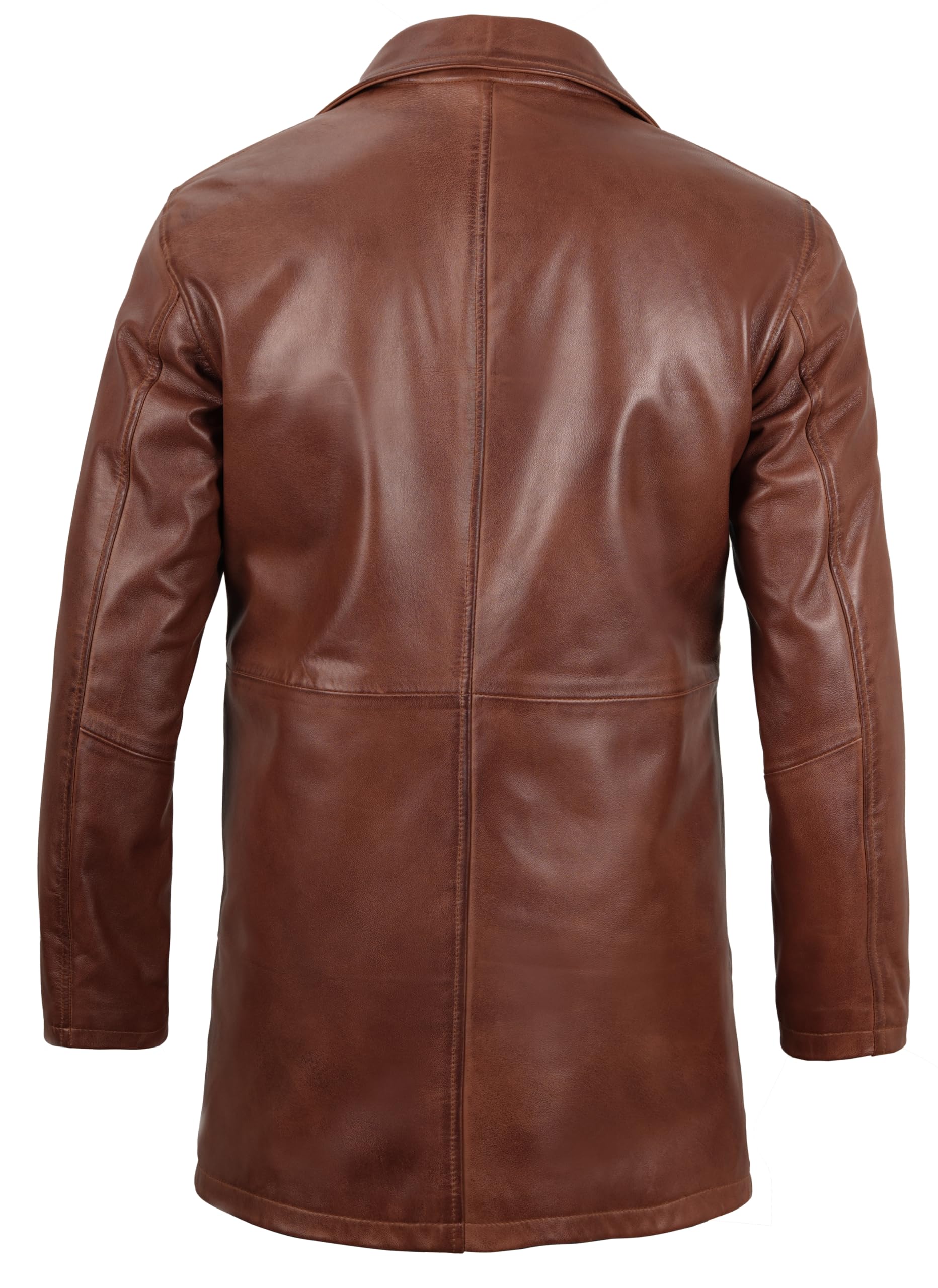 Decrum Genuine Leather Coat for Men - Classic Long Winter Car Coat Jacket | Stylish & Warm Outerwear for Casual Wear, Office & Outdoor Activities