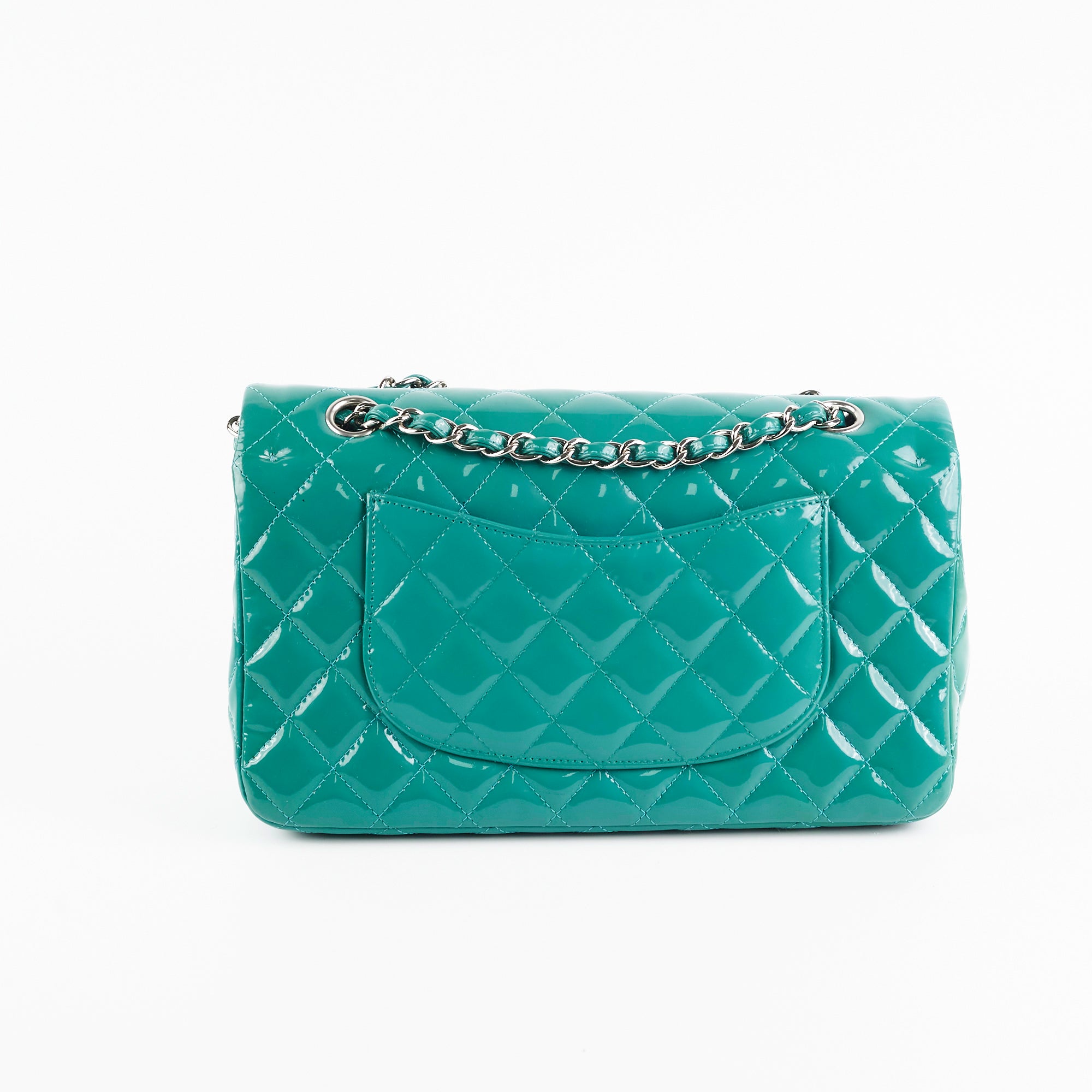 Chanel Quilted Patent Leather Medium Large Classic Flap Bag in Teal - Luxury Handbag for Women, Perfect for Parties, Work & Special Occasions