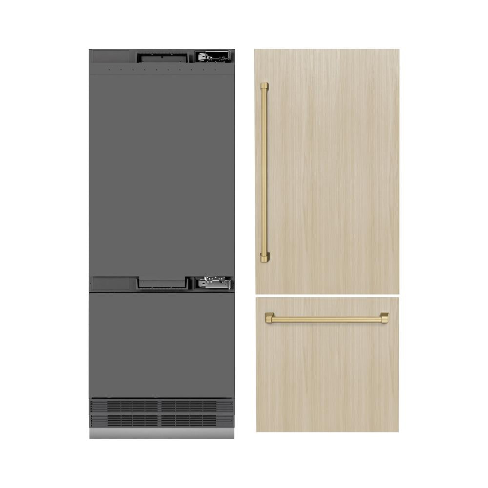 ZLINE Autograph Edition 30 Inch Built-In Bottom Freezer Refrigerator - 16.1 cu.ft Capacity, Panel Ready, Water Dispenser & Ice Maker, Graphite Gray Interior with Champagne Bronze Accents (GRBIVZ 30 CB) - Perfect for Modern Kitchens, Open Concept Homes & Luxury Appliances Integration