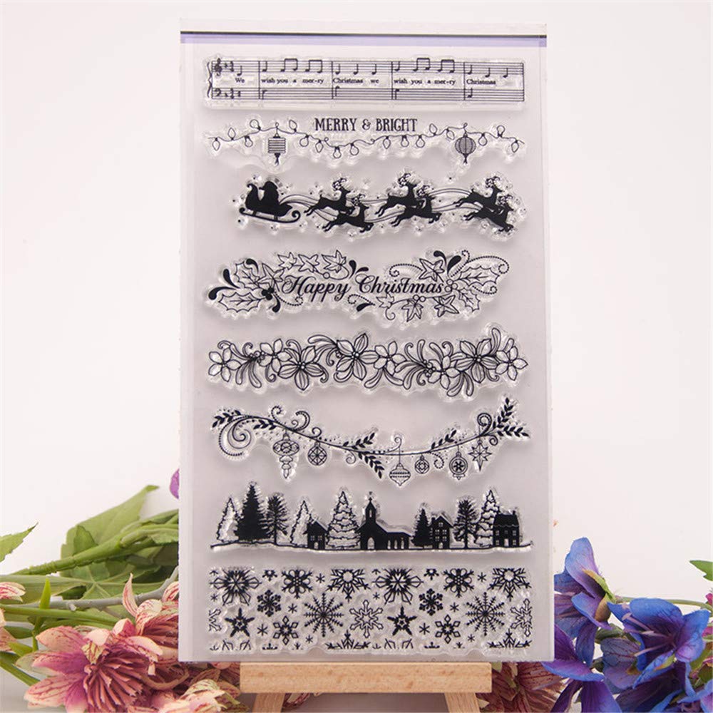 Christmas Tree & Elk Clear Rubber Stamps for Scrapbooking, Card Making, and Photo Albums – Festive Snowflake Border Designs – Perfect for Holiday DIY Crafts, Gift Wrapping, and Christmas Decorations