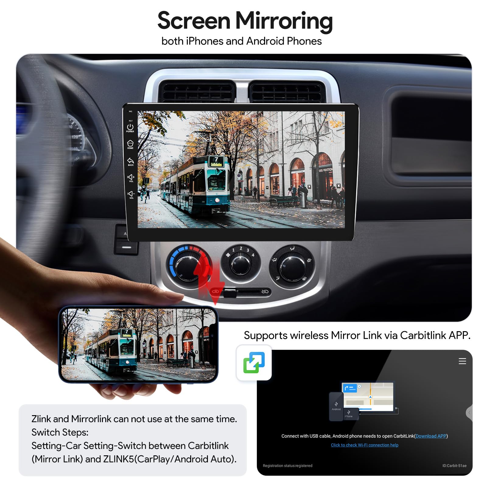 Binize 10 Inch Single Din Car Stereo - Android Touchscreen Radio with Wireless CarPlay & Android Auto, Mirror Link, Backup Camera Support - Perfect for Upgrading Your Car Audio System for Commuting & Road Trips